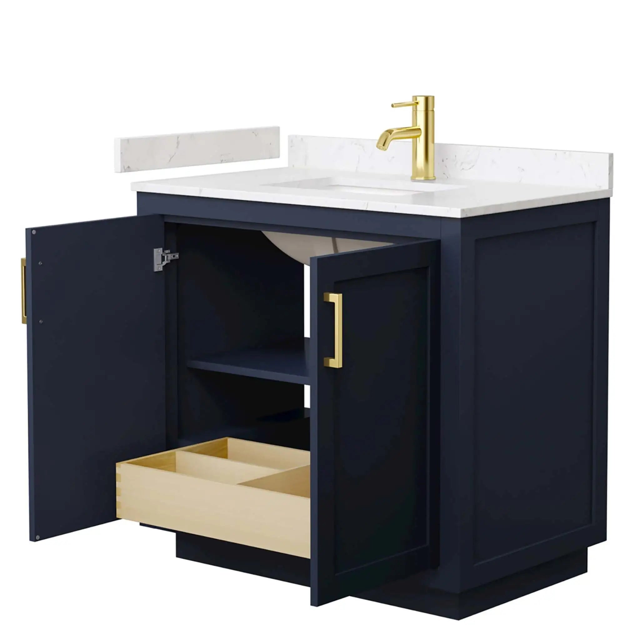 36" Miranda Single Bathroom Vanity in Dark Blue with Brushed Gold Trim by Wyndham