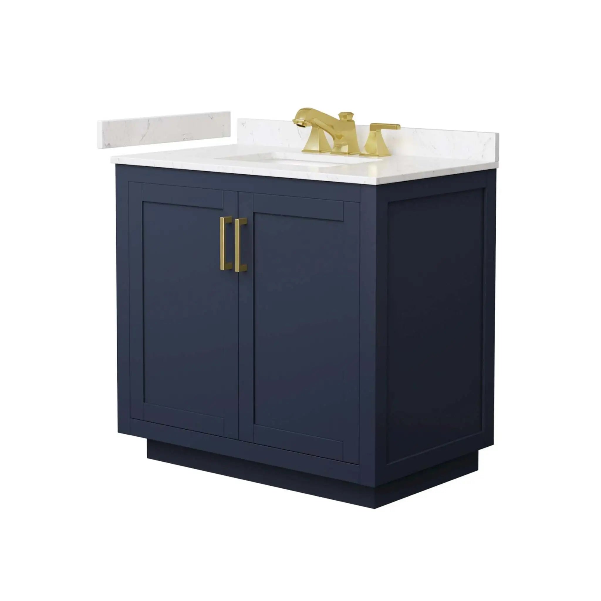 36" Miranda Single Bathroom Vanity in Dark Blue with Brushed Gold Trim by Wyndham