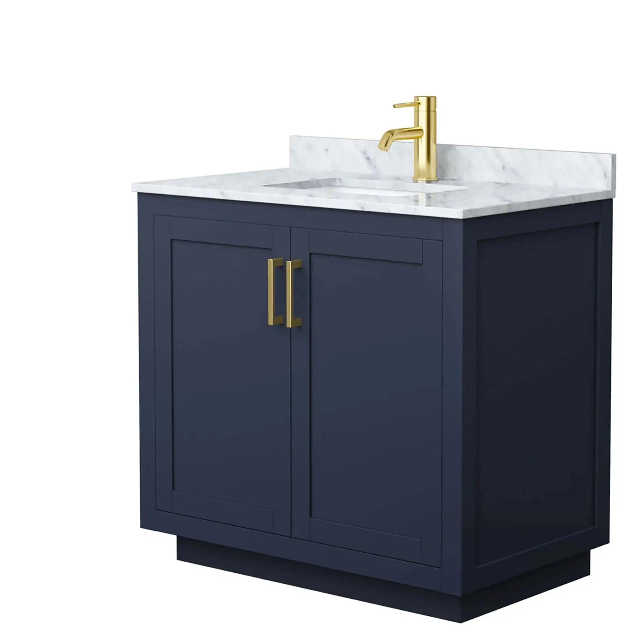 36" Miranda Single Bathroom Vanity in Dark Blue with Brushed Gold Trim by Wyndham