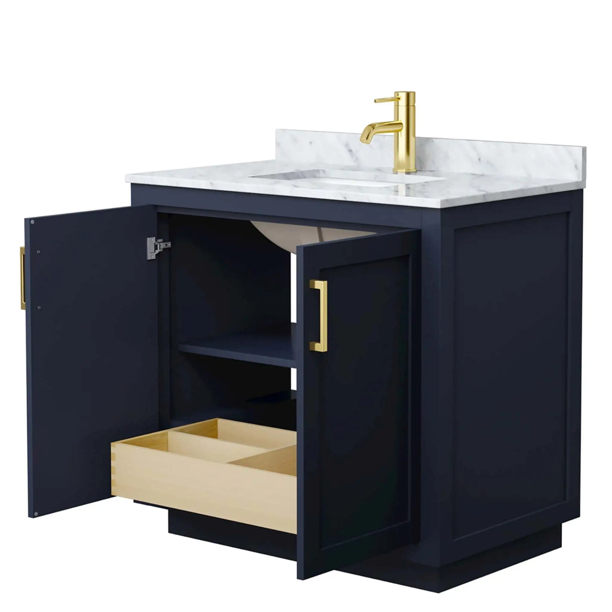 36" Miranda Single Bathroom Vanity in Dark Blue with Brushed Gold Trim by Wyndham