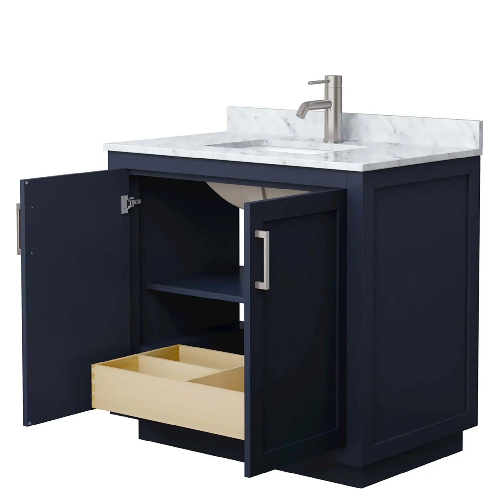 36" Miranda Single Bathroom Vanity in Dark Blue with Brushed Nickel Trim by Wyndham