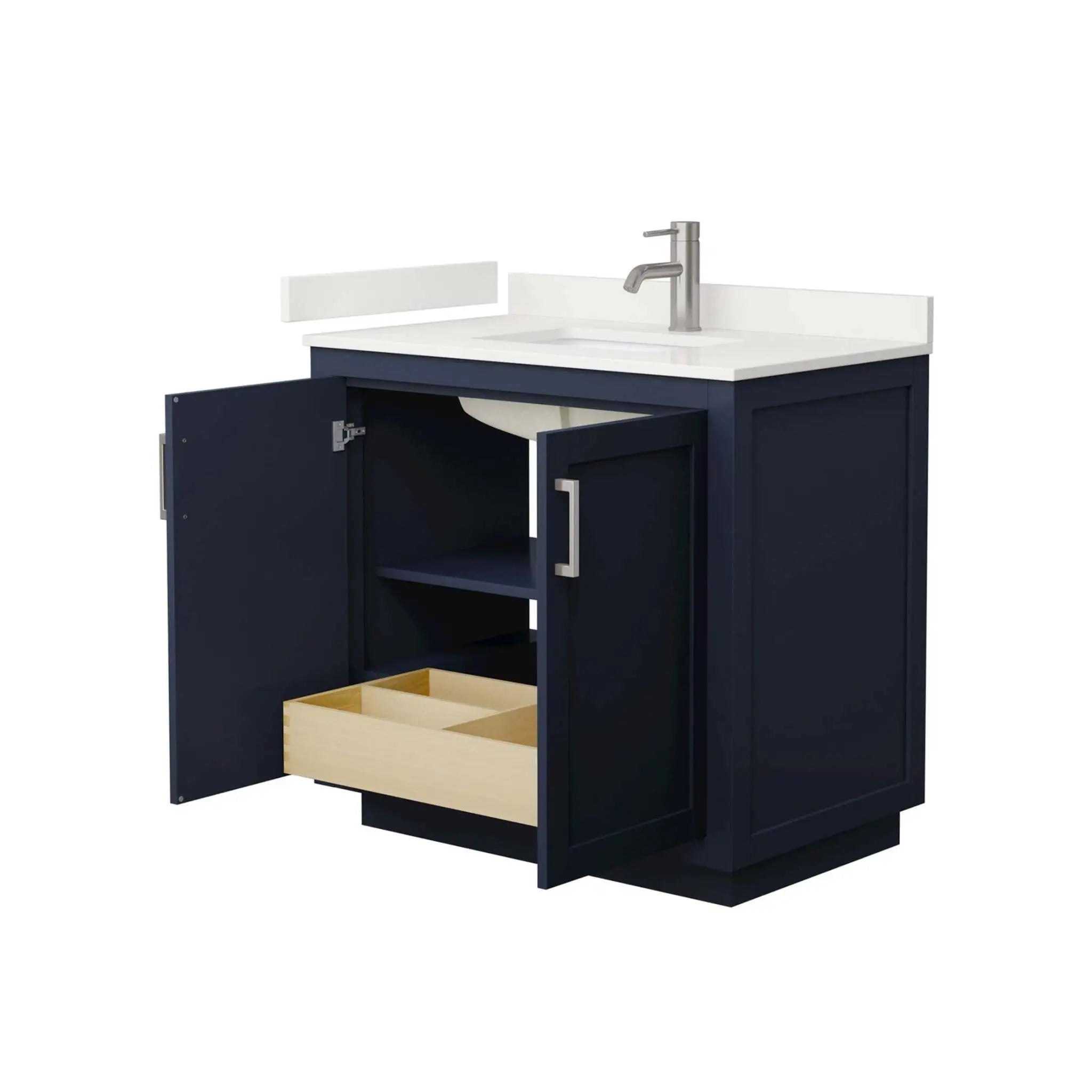 36" Miranda Single Bathroom Vanity in Dark Blue with Brushed Nickel Trim by Wyndham