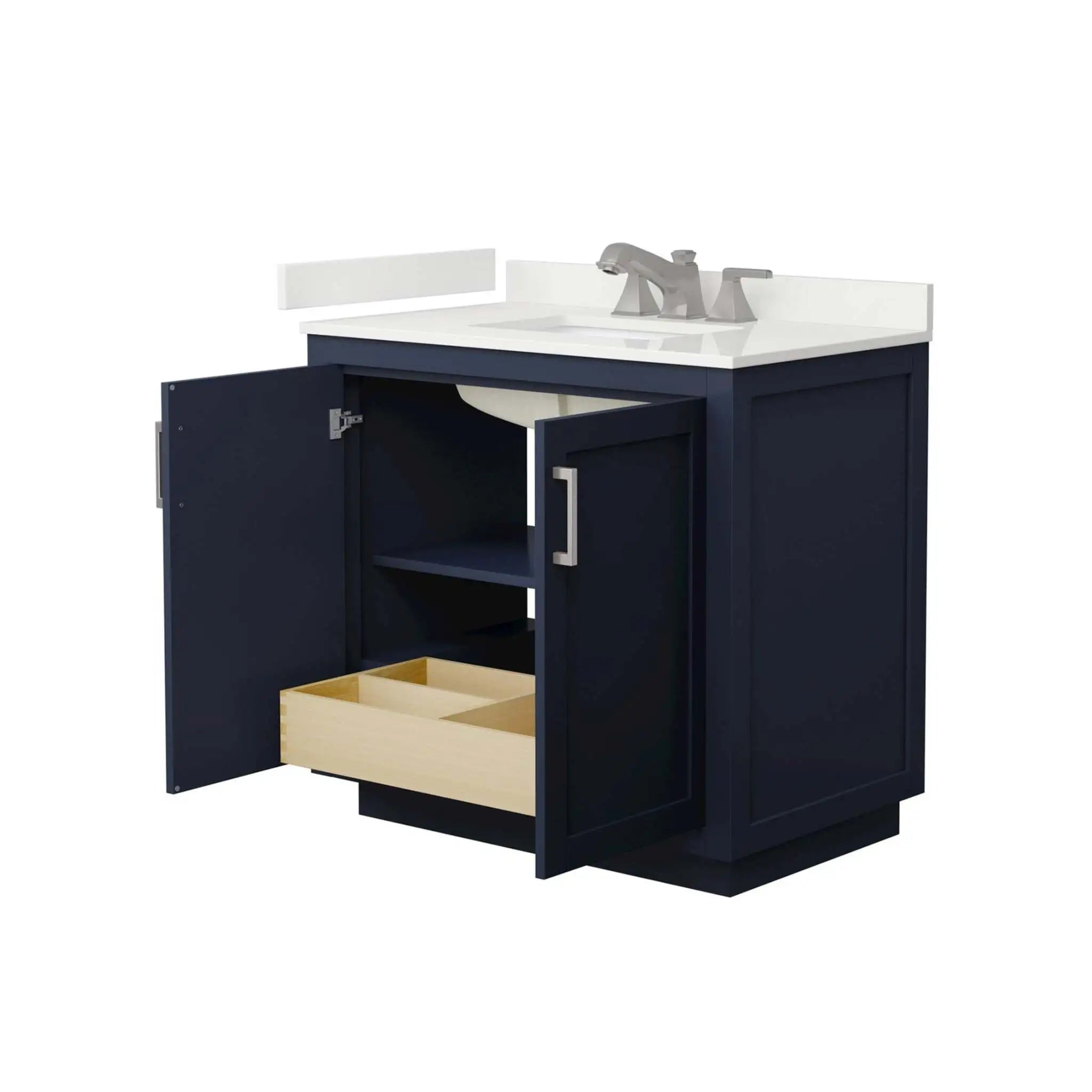 36" Miranda Single Bathroom Vanity in Dark Blue with Brushed Nickel Trim by Wyndham