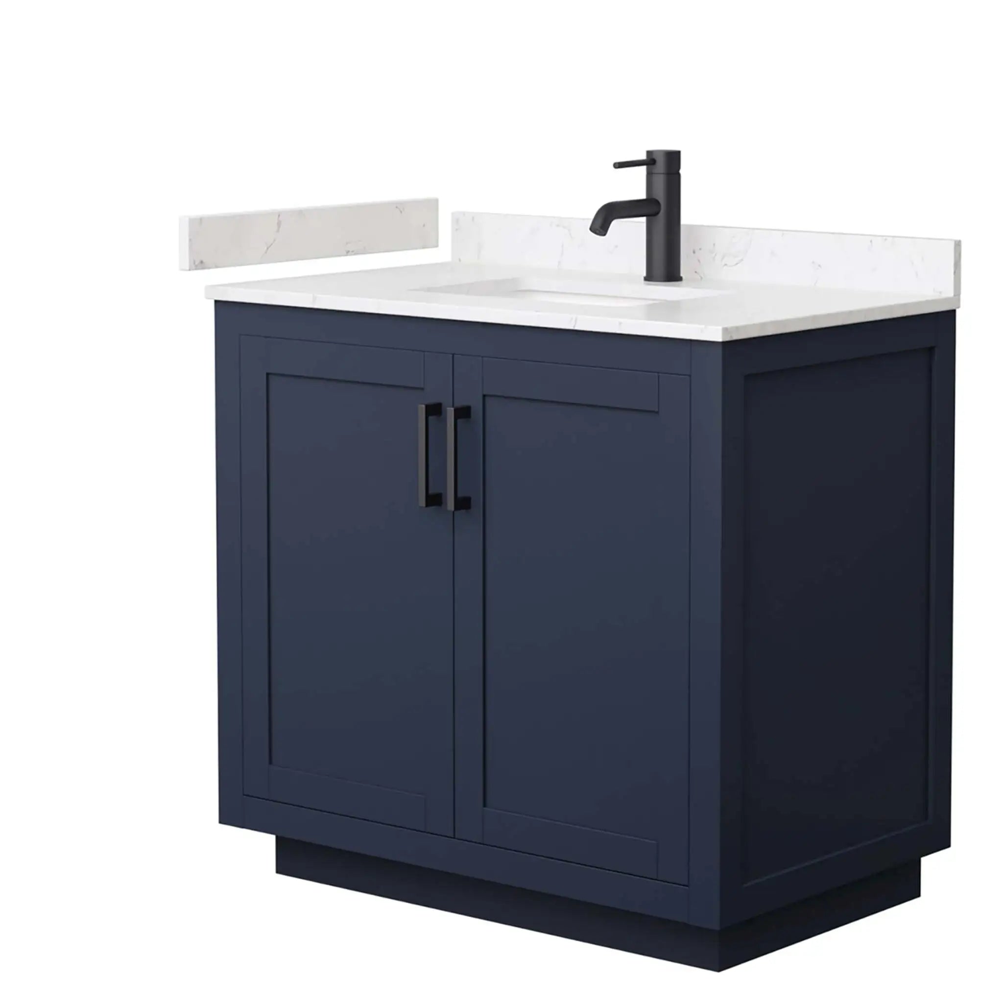36" Miranda Single Bathroom Vanity in Dark Blue with Matte Black Trim by Wyndham