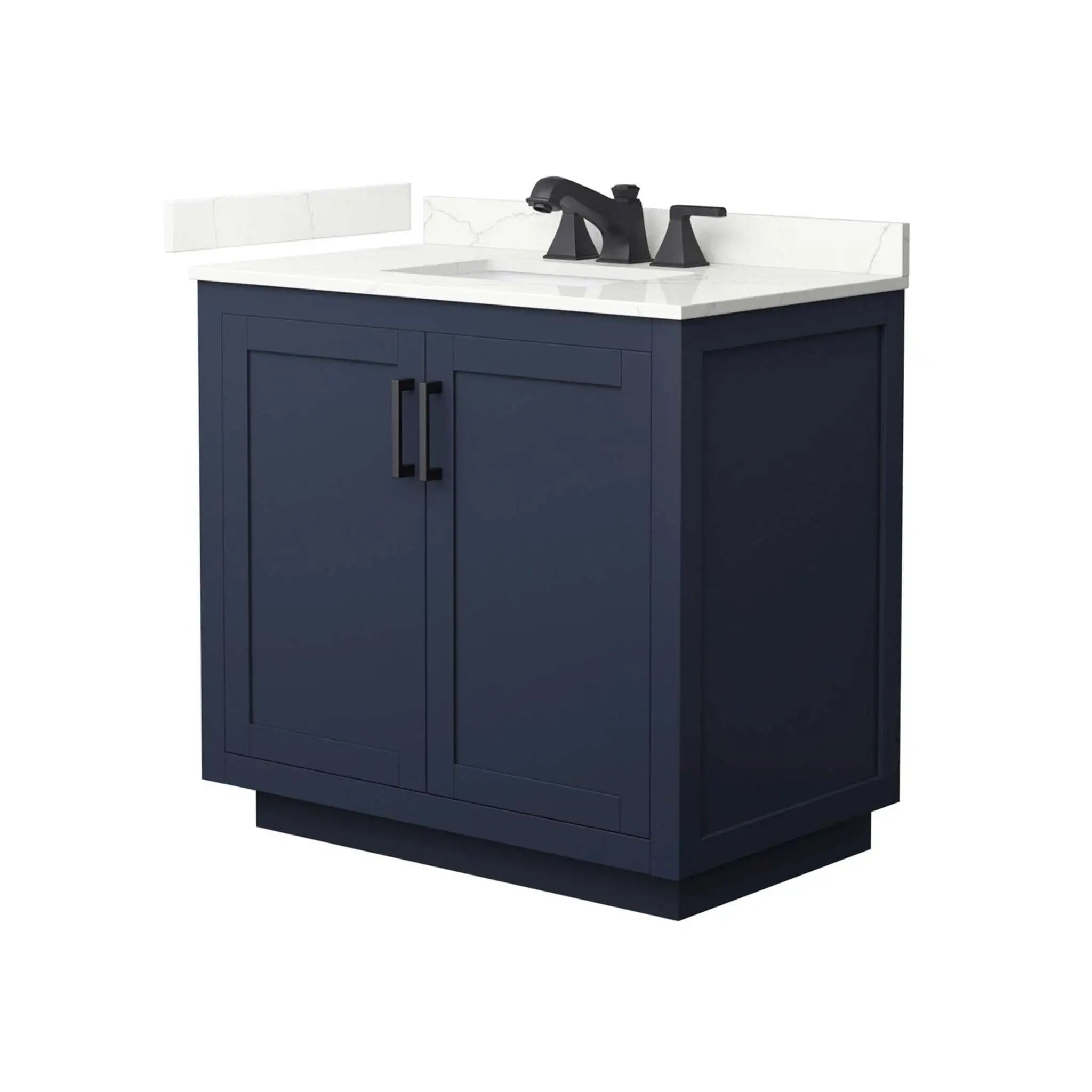 36" Miranda Single Bathroom Vanity in Dark Blue with Matte Black Trim by Wyndham