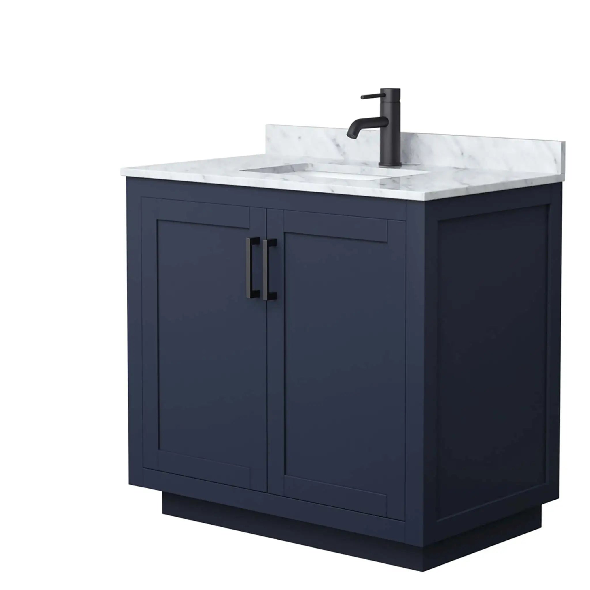 36" Miranda Single Bathroom Vanity in Dark Blue with Matte Black Trim by Wyndham