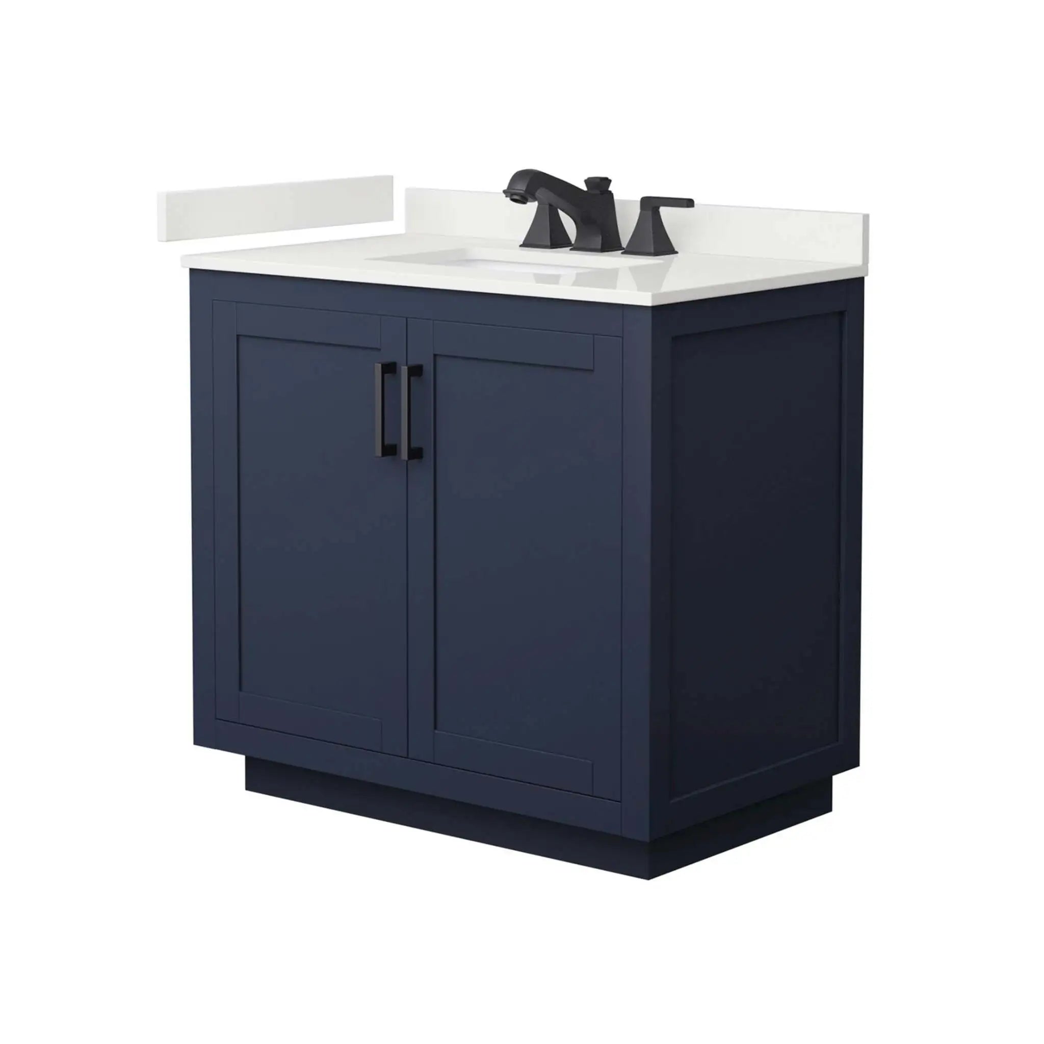 36" Miranda Single Bathroom Vanity in Dark Blue with Matte Black Trim by Wyndham