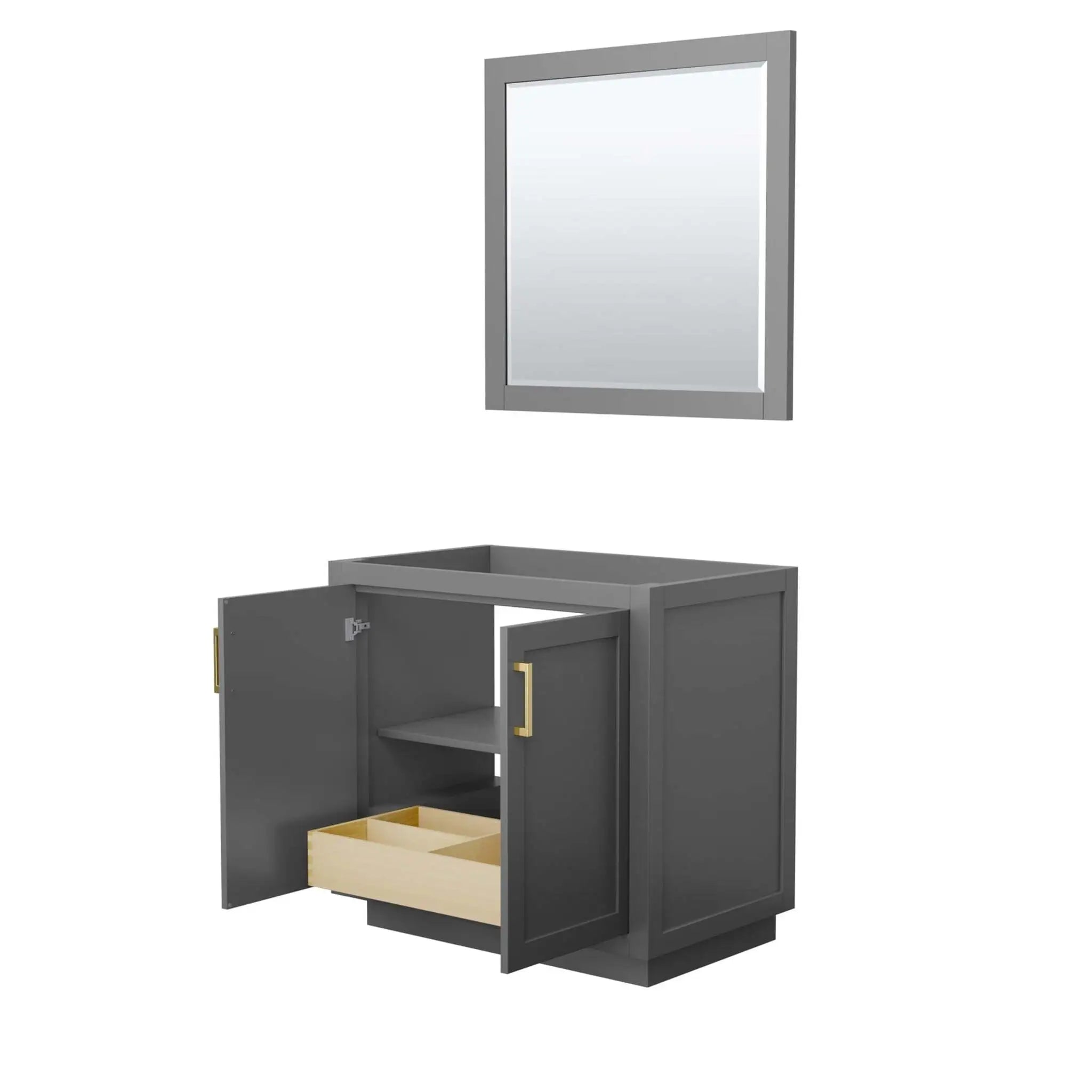 36" Miranda Single Bathroom Vanity in Dark Gray with Brushed Gold Trim & 34" Mirror by Wyndham