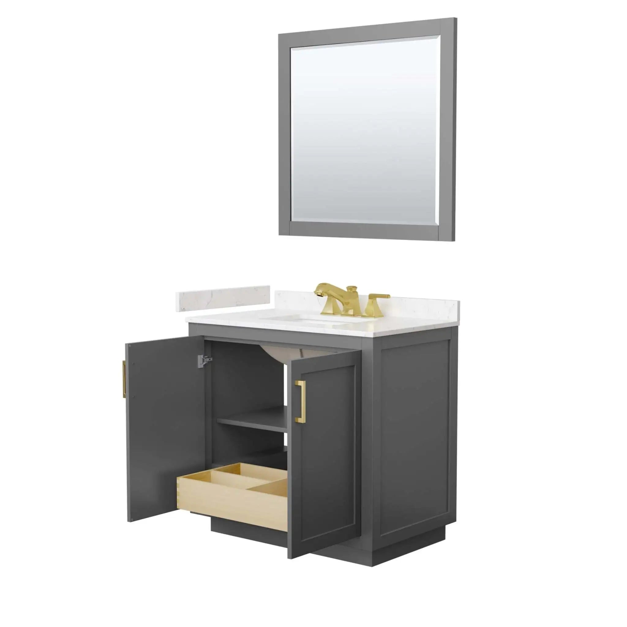 36" Miranda Single Bathroom Vanity in Dark Gray with Brushed Gold Trim & 34" Mirror by Wyndham
