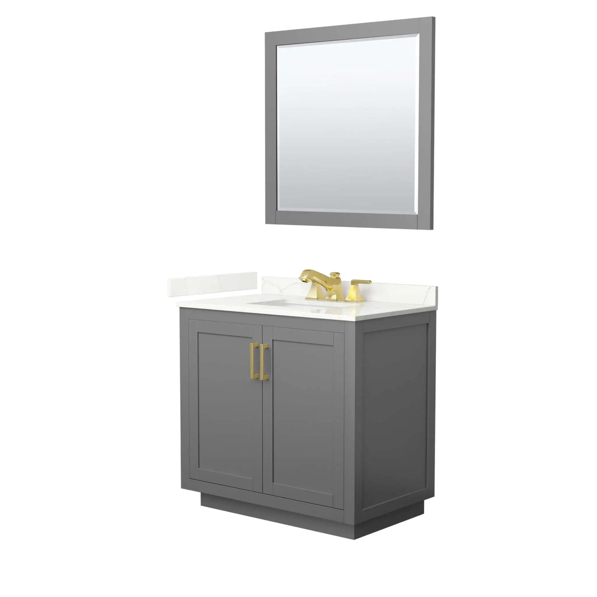 36" Miranda Single Bathroom Vanity in Dark Gray with Brushed Gold Trim & 34" Mirror by Wyndham
