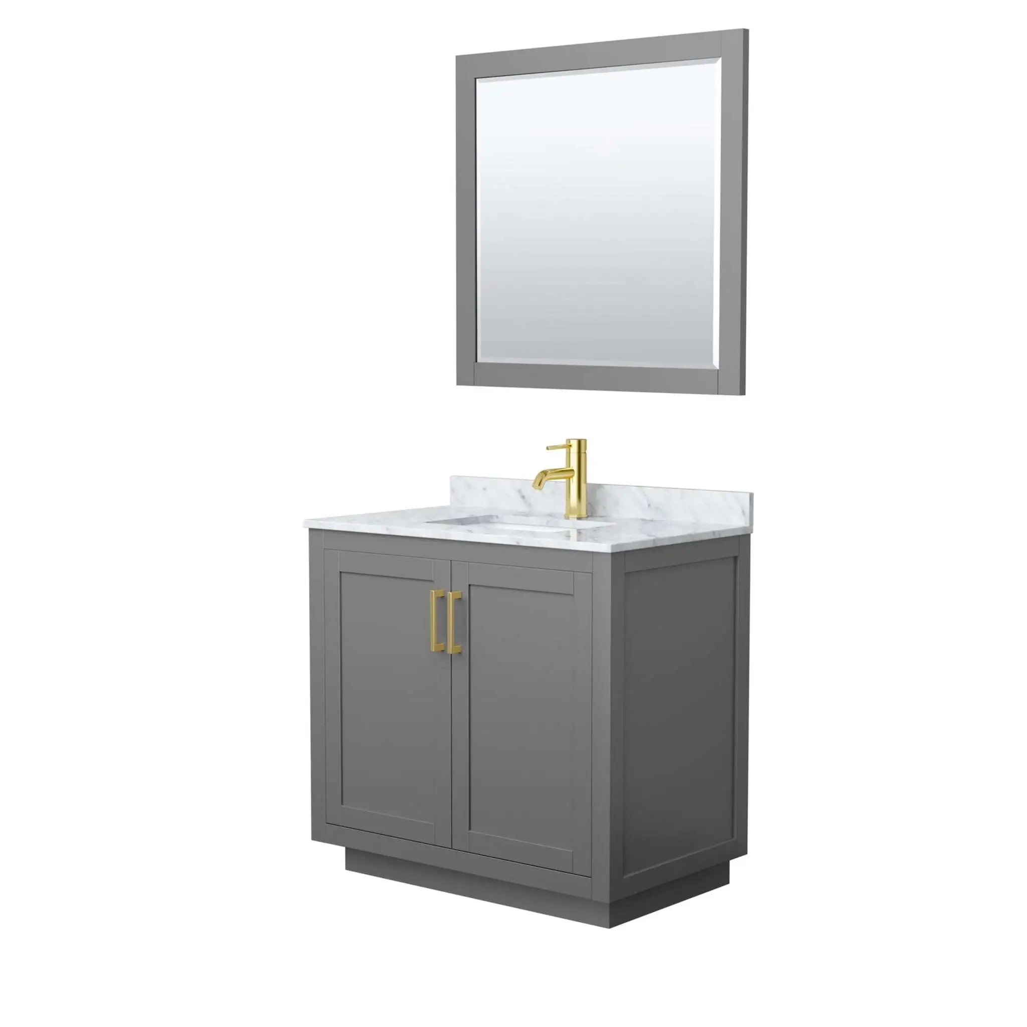 36" Miranda Single Bathroom Vanity in Dark Gray with Brushed Gold Trim & 34" Mirror by Wyndham