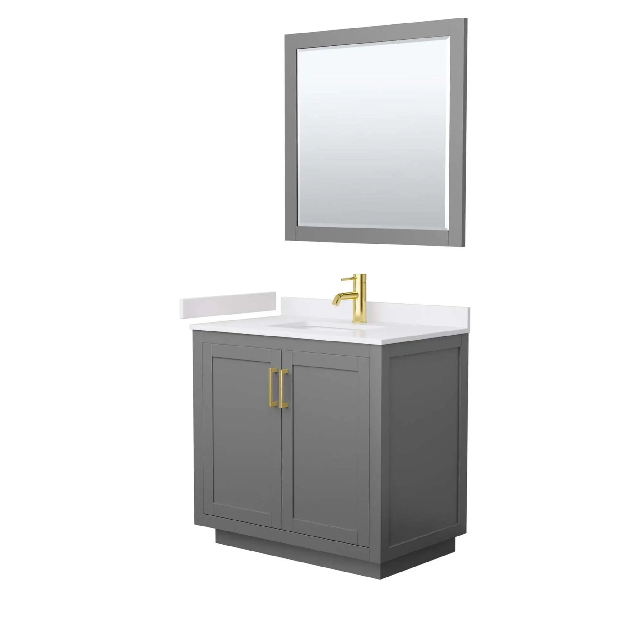 36" Miranda Single Bathroom Vanity in Dark Gray with Brushed Gold Trim & 34" Mirror by Wyndham