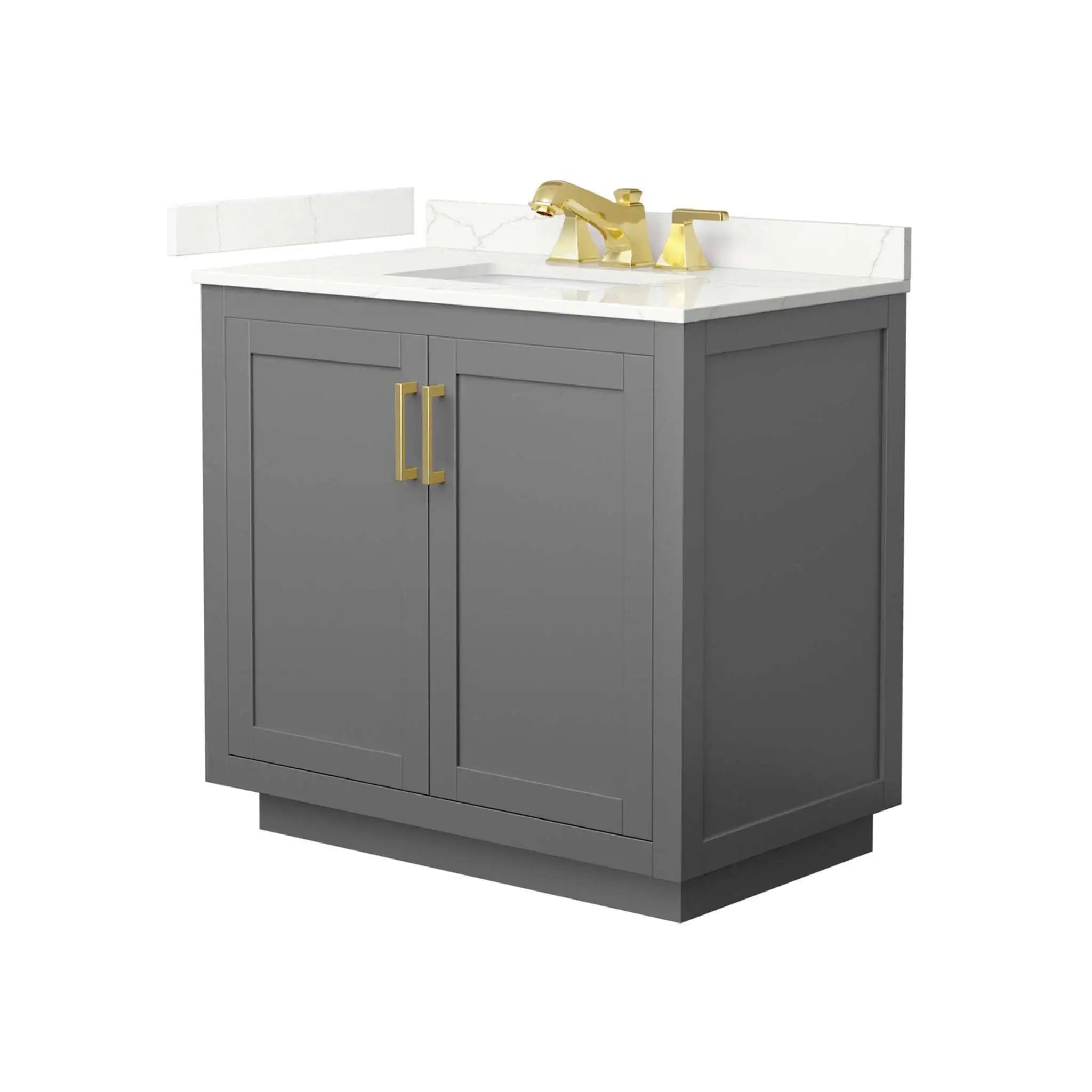 36" Miranda Single Bathroom Vanity in Dark Gray with Brushed Gold Trim by Wyndham