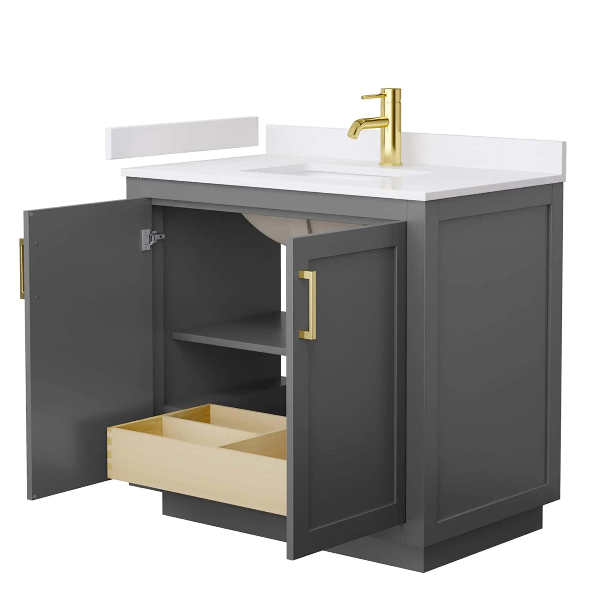 36" Miranda Single Bathroom Vanity in Dark Gray with Brushed Gold Trim by Wyndham