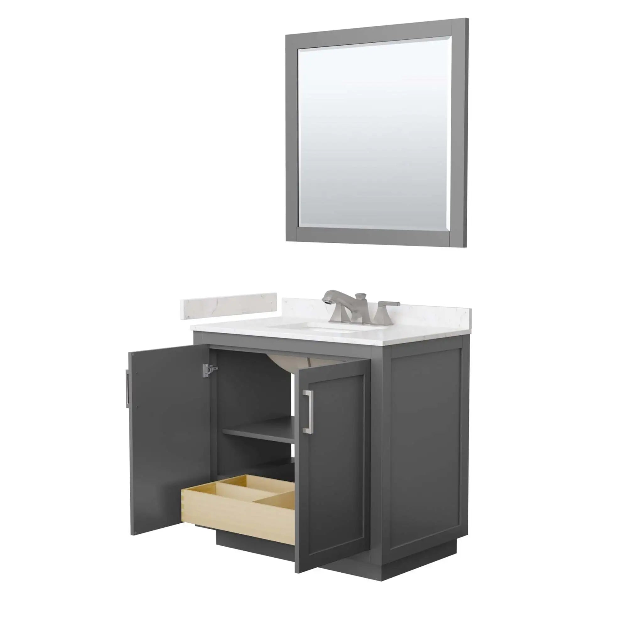 36" Miranda Single Bathroom Vanity in Dark Gray with Brushed Nickel Trim & 34" Mirror by Wyndham