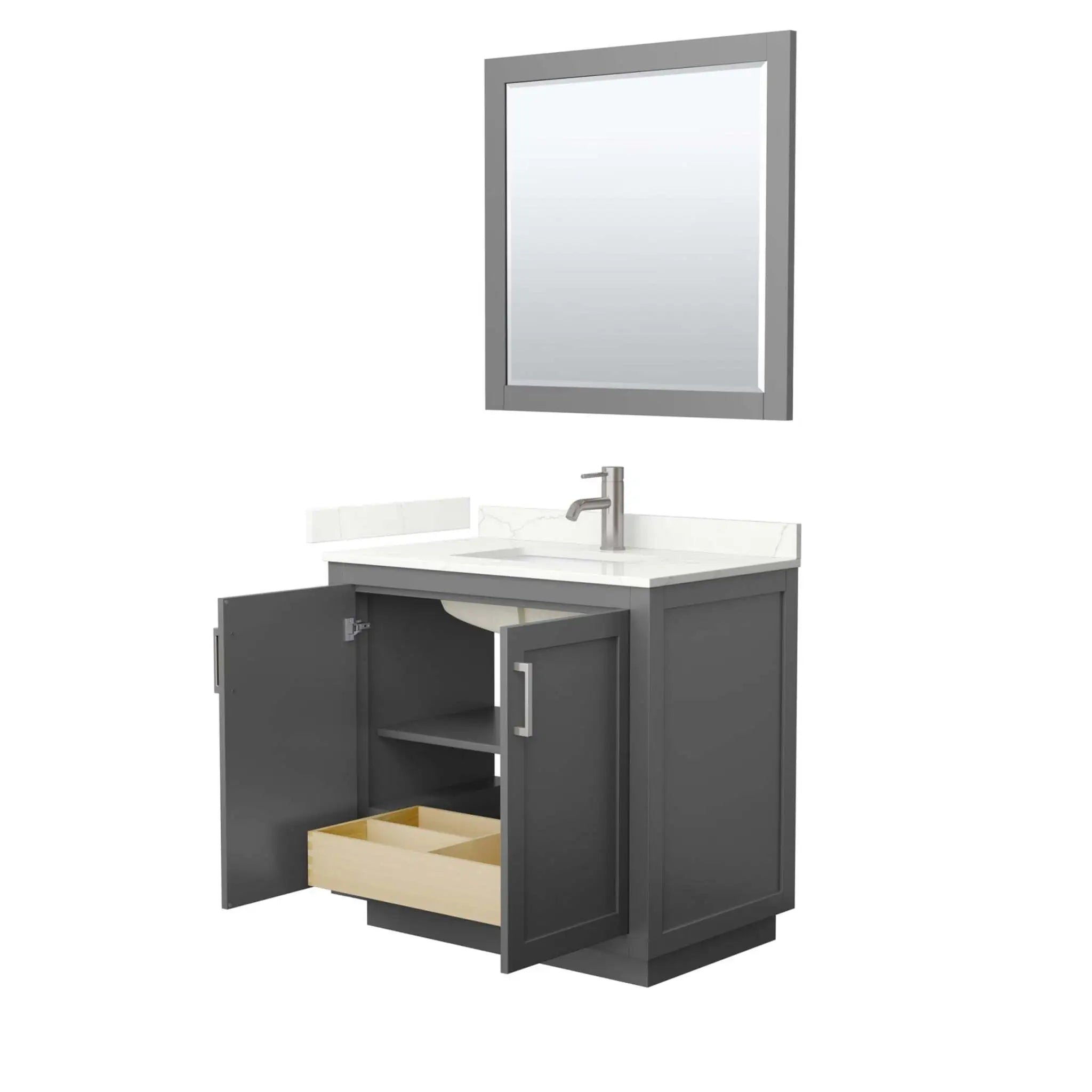 36" Miranda Single Bathroom Vanity in Dark Gray with Brushed Nickel Trim & 34" Mirror by Wyndham