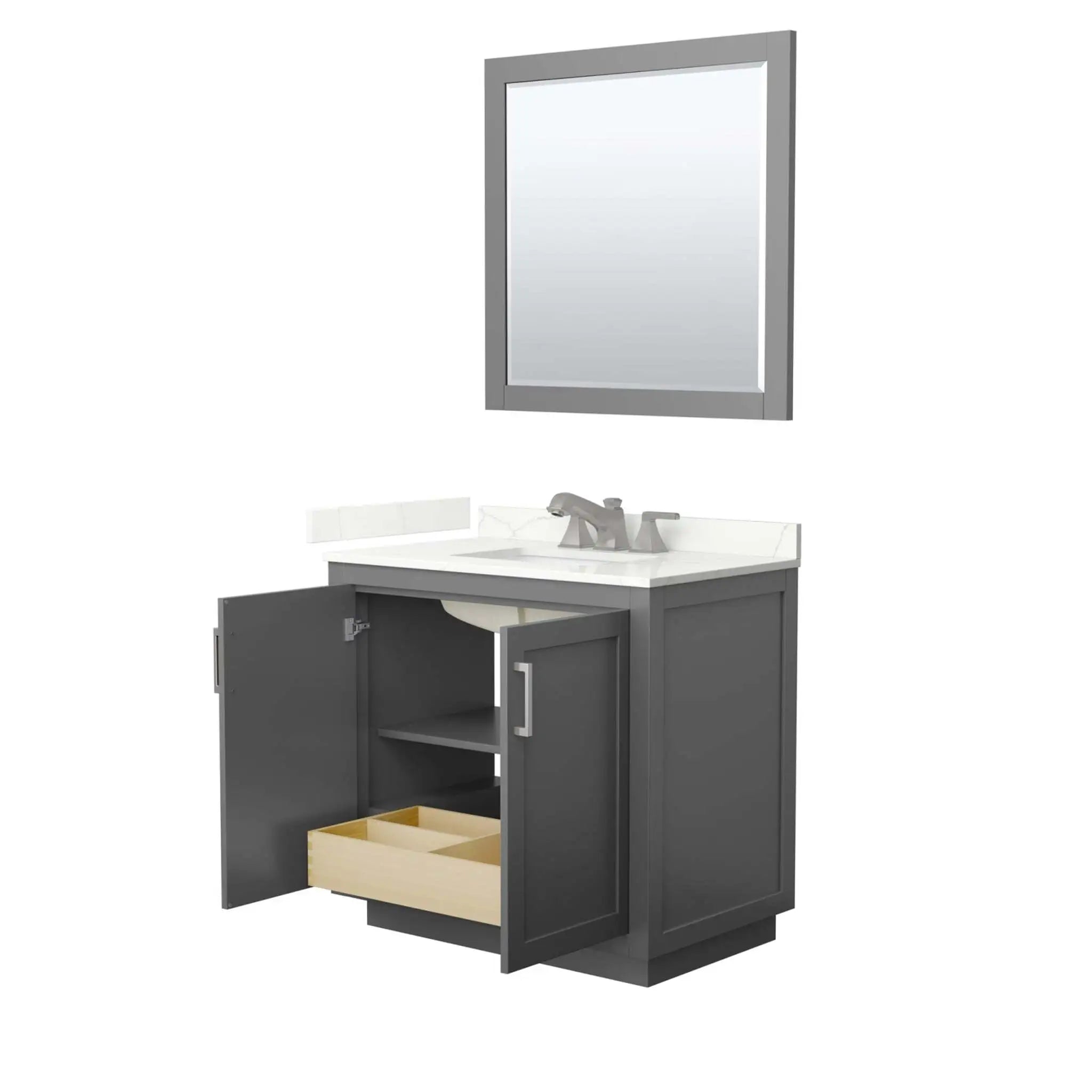 36" Miranda Single Bathroom Vanity in Dark Gray with Brushed Nickel Trim & 34" Mirror by Wyndham