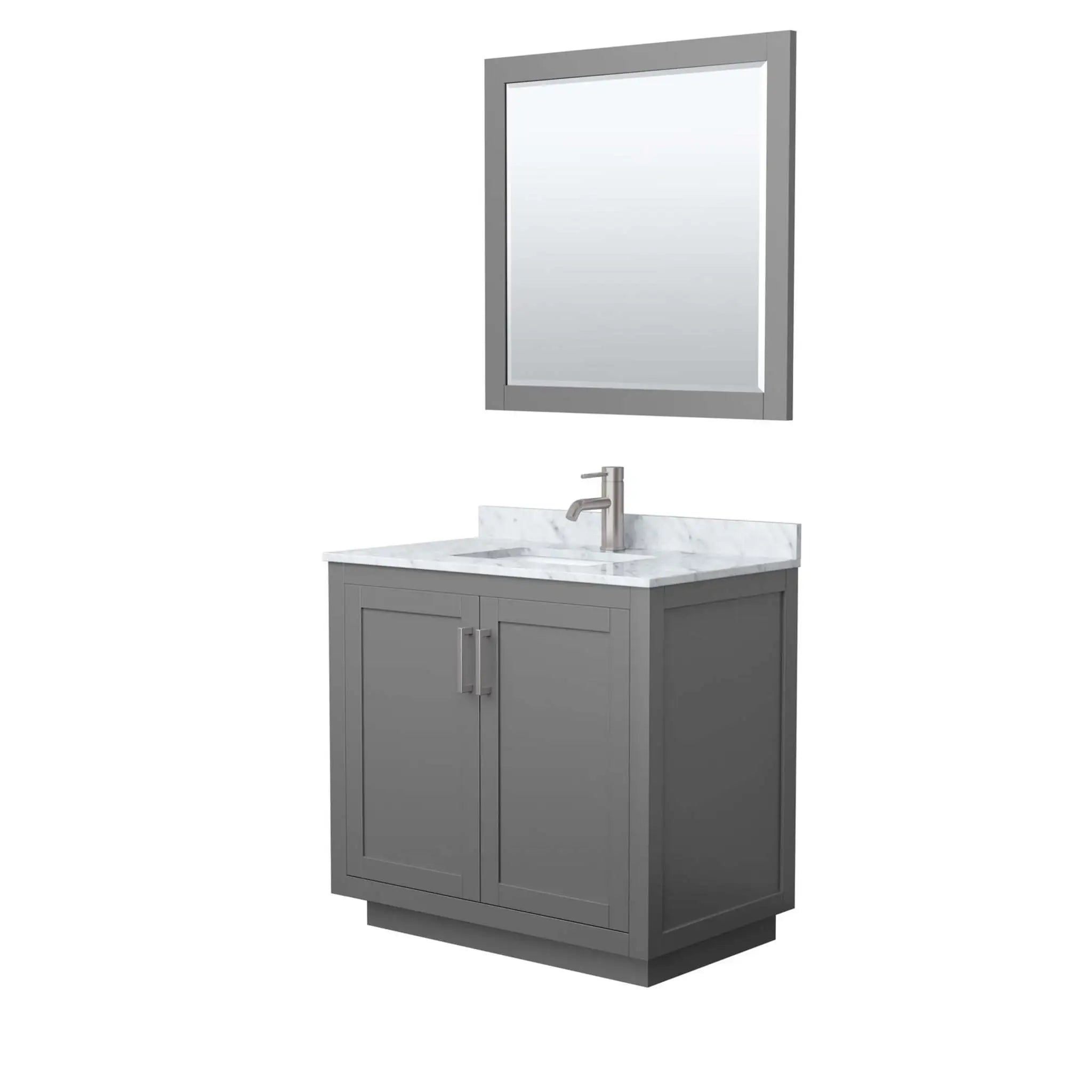 36" Miranda Single Bathroom Vanity in Dark Gray with Brushed Nickel Trim & 34" Mirror by Wyndham