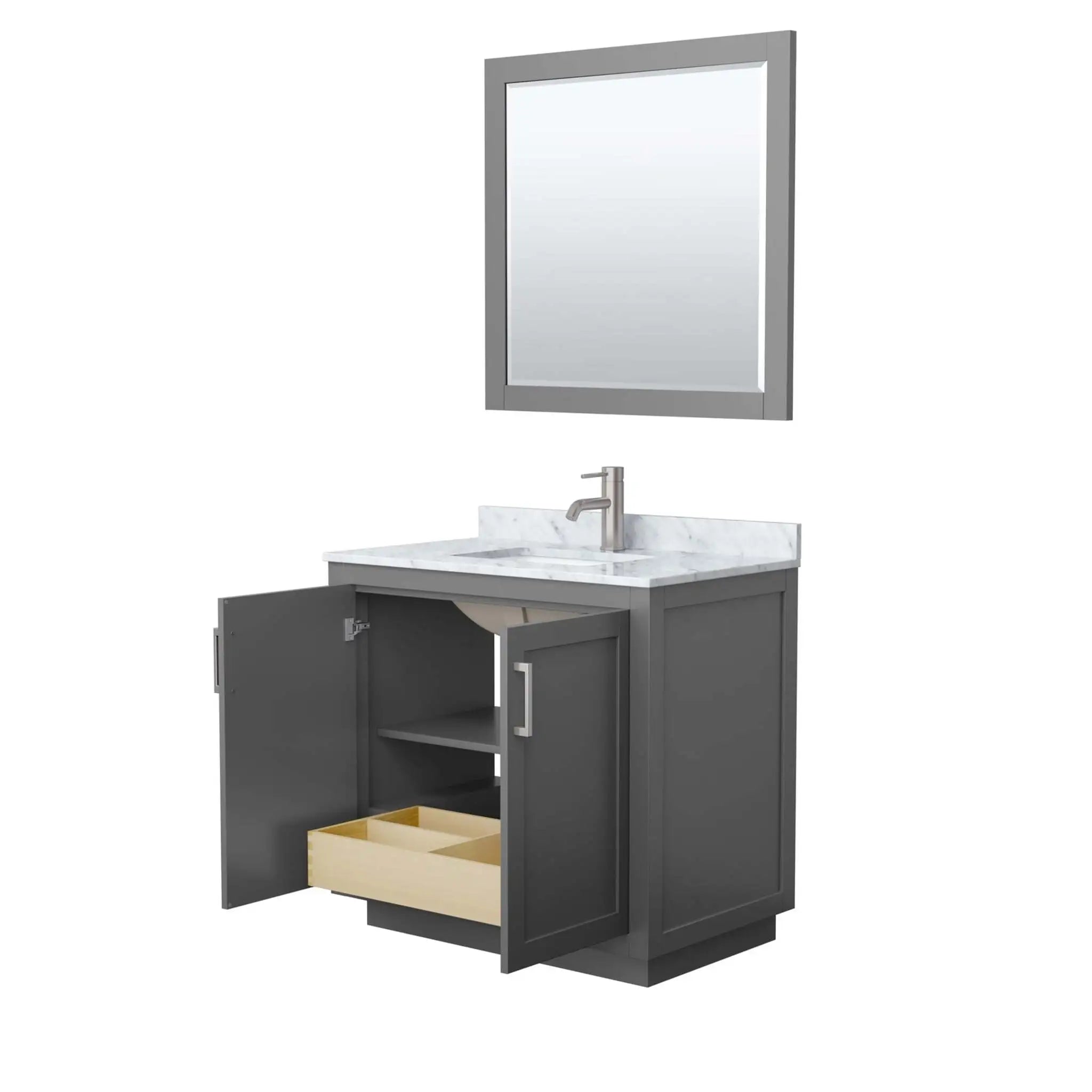 36" Miranda Single Bathroom Vanity in Dark Gray with Brushed Nickel Trim & 34" Mirror by Wyndham