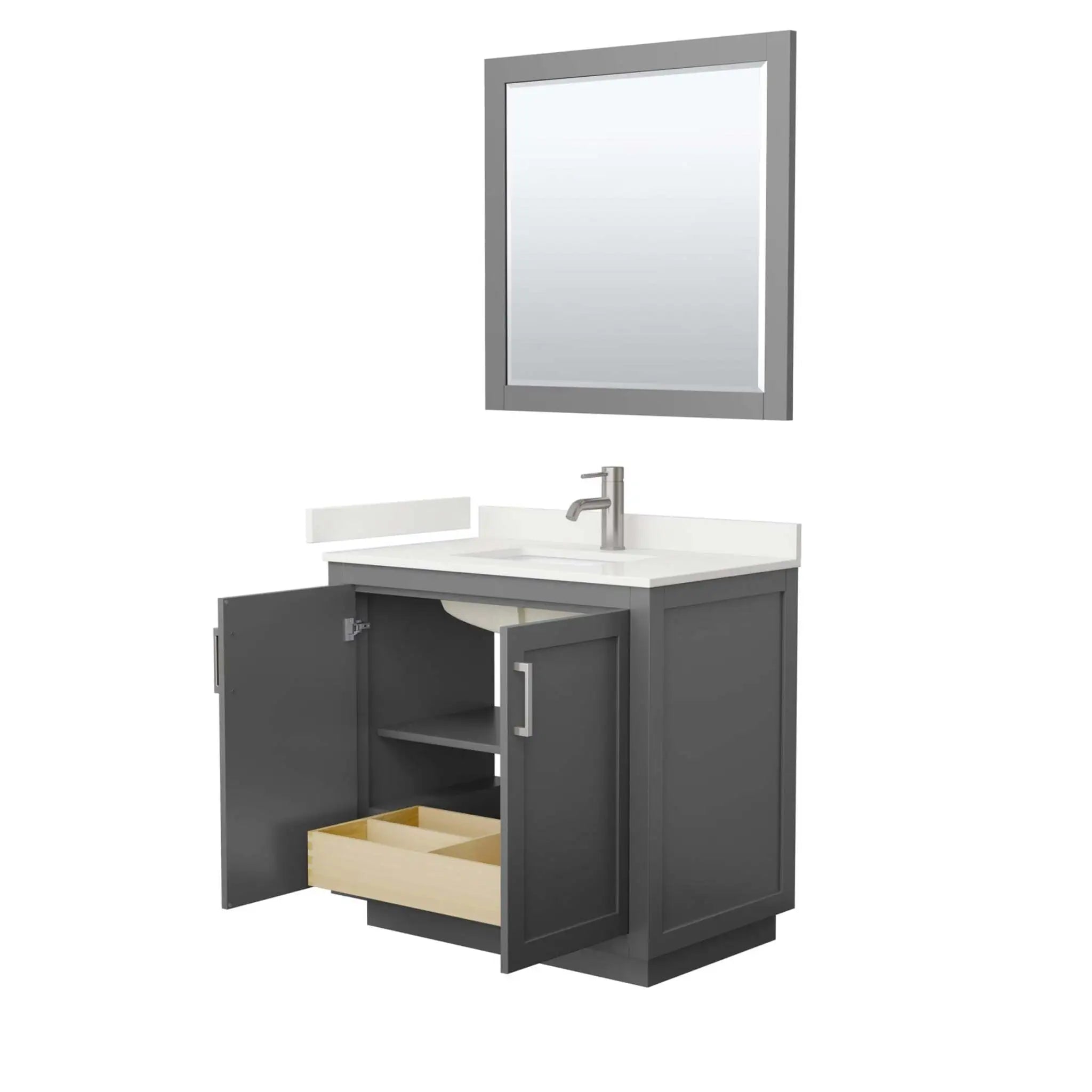 36" Miranda Single Bathroom Vanity in Dark Gray with Brushed Nickel Trim & 34" Mirror by Wyndham