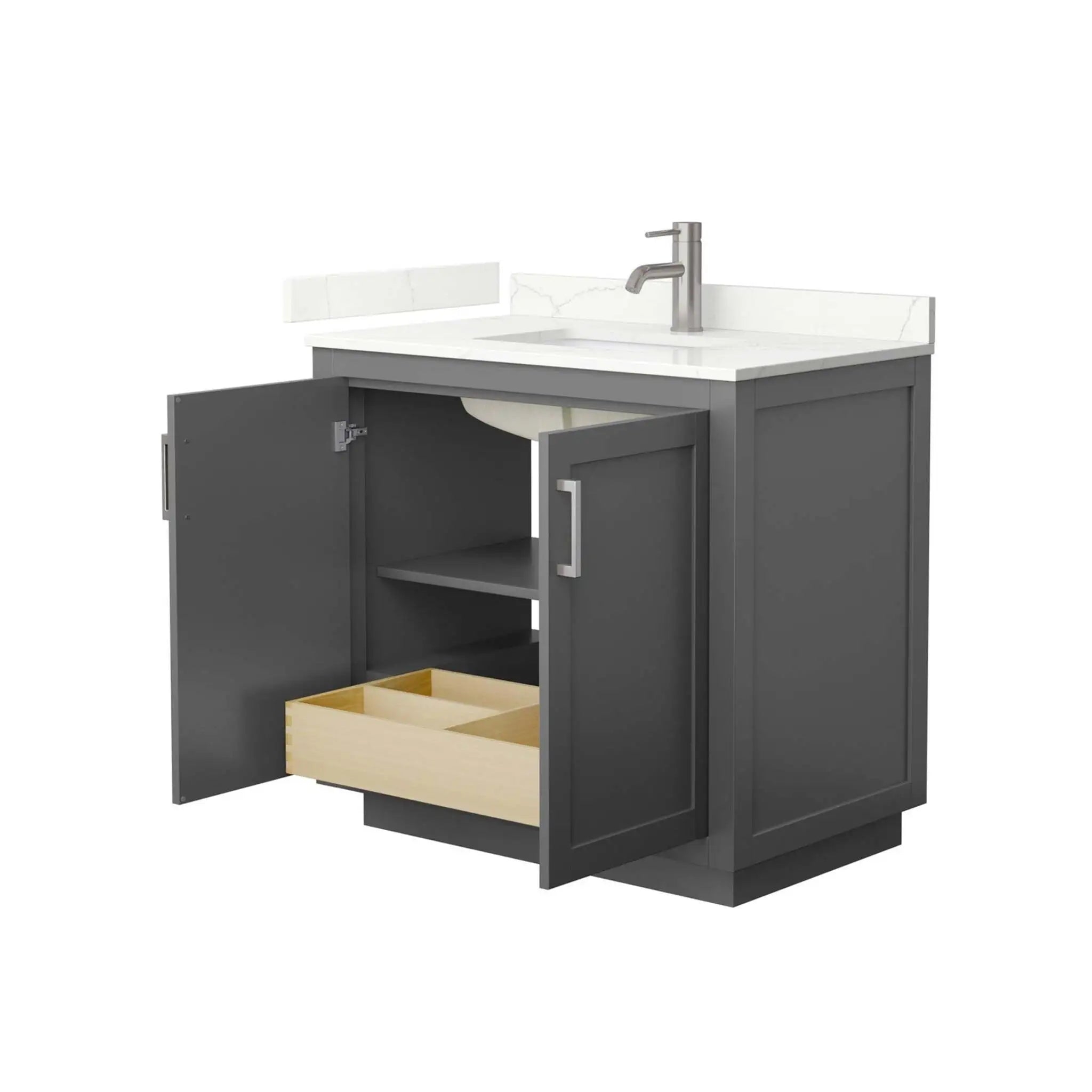 36" Miranda Single Bathroom Vanity in Dark Gray with Brushed Nickel Trim by Wyndham