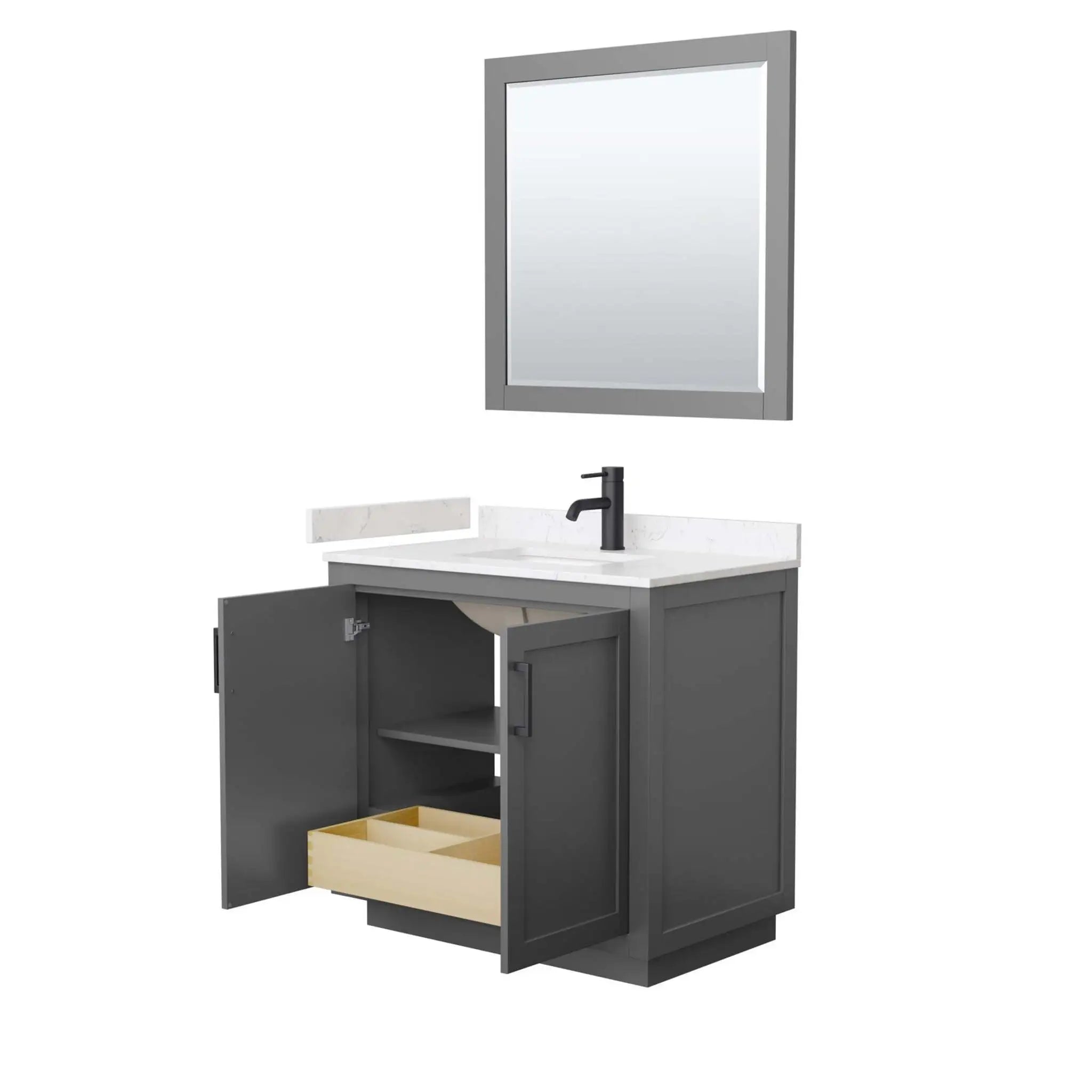 36" Miranda Single Bathroom Vanity in Dark Gray with Matte Black Trim & 34" Mirror by Wyndham