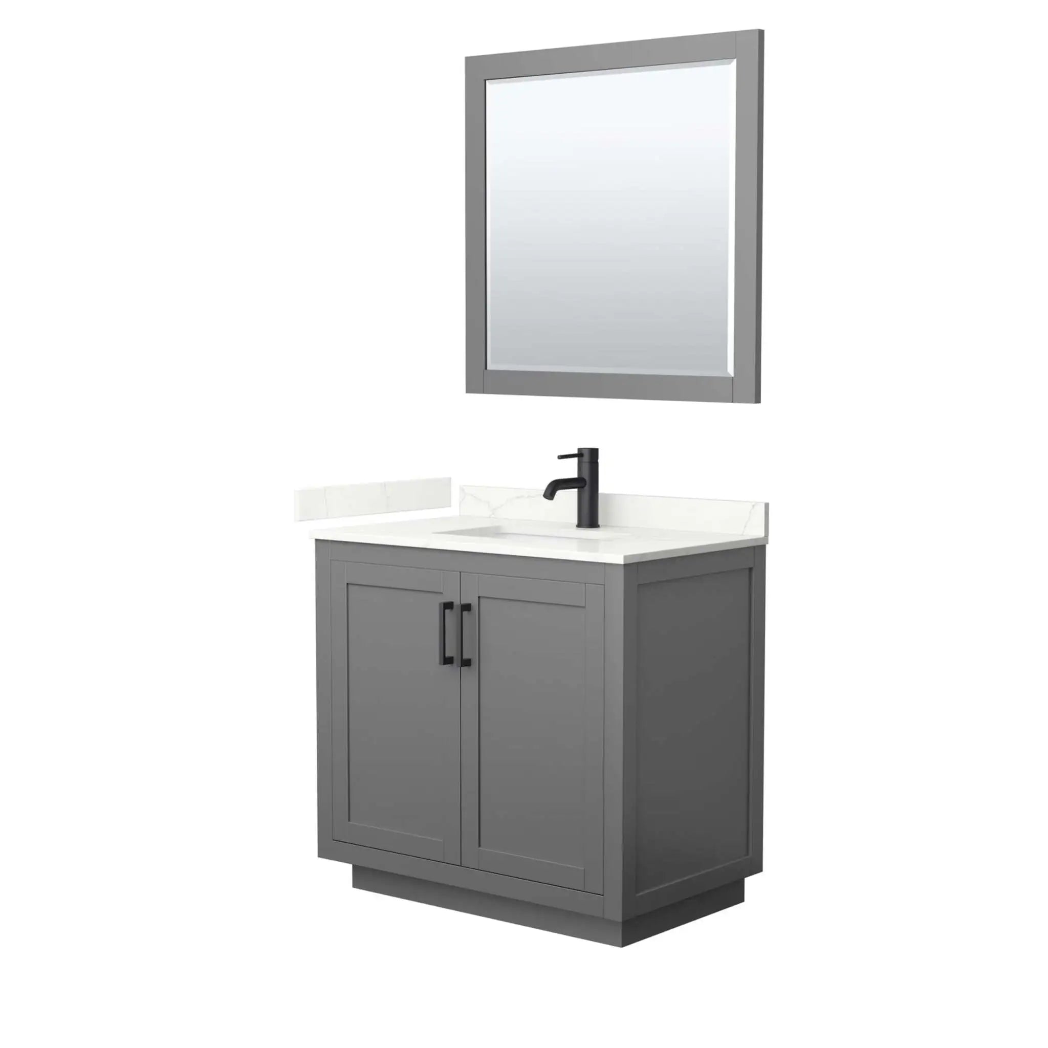 36" Miranda Single Bathroom Vanity in Dark Gray with Matte Black Trim & 34" Mirror by Wyndham