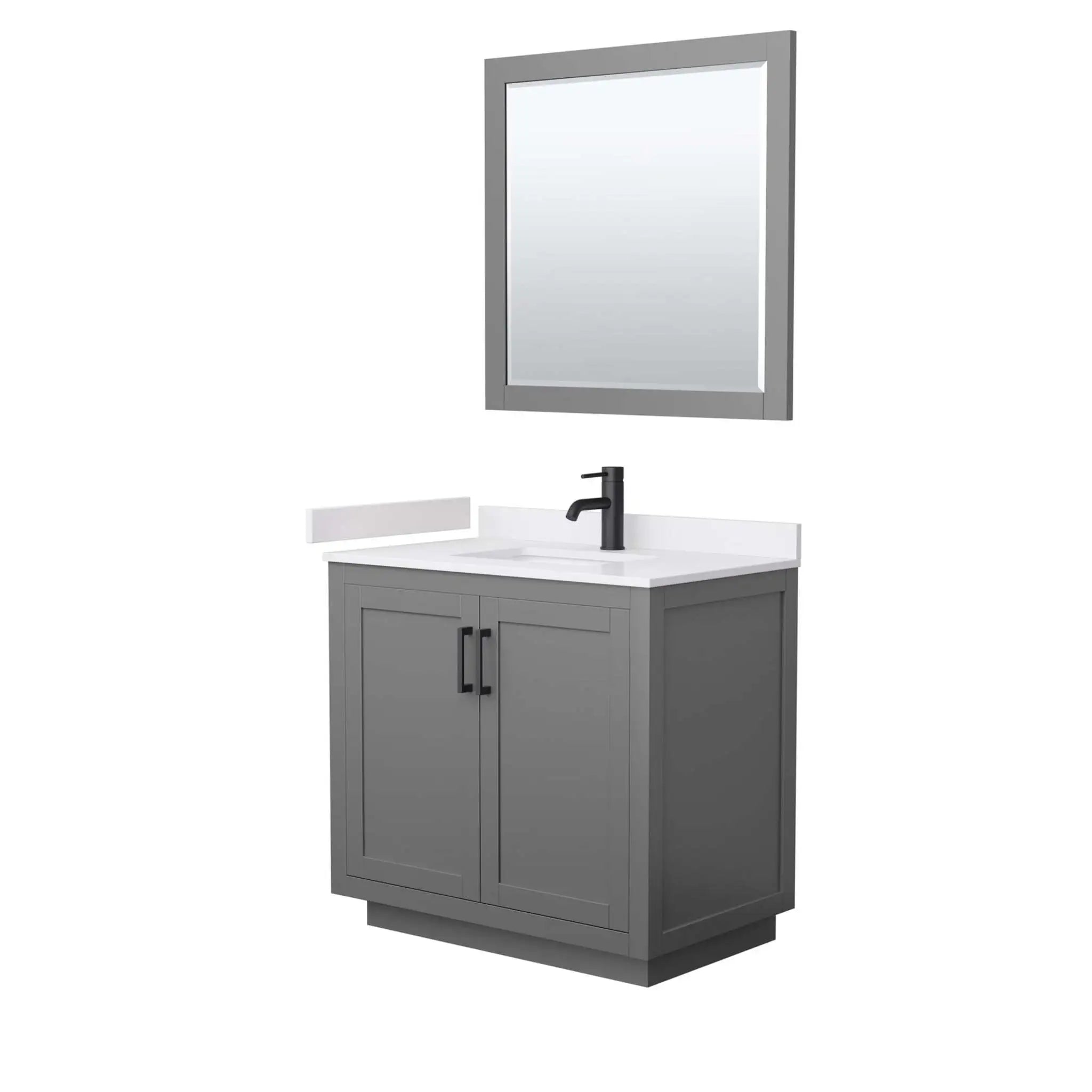 36" Miranda Single Bathroom Vanity in Dark Gray with Matte Black Trim & 34" Mirror by Wyndham