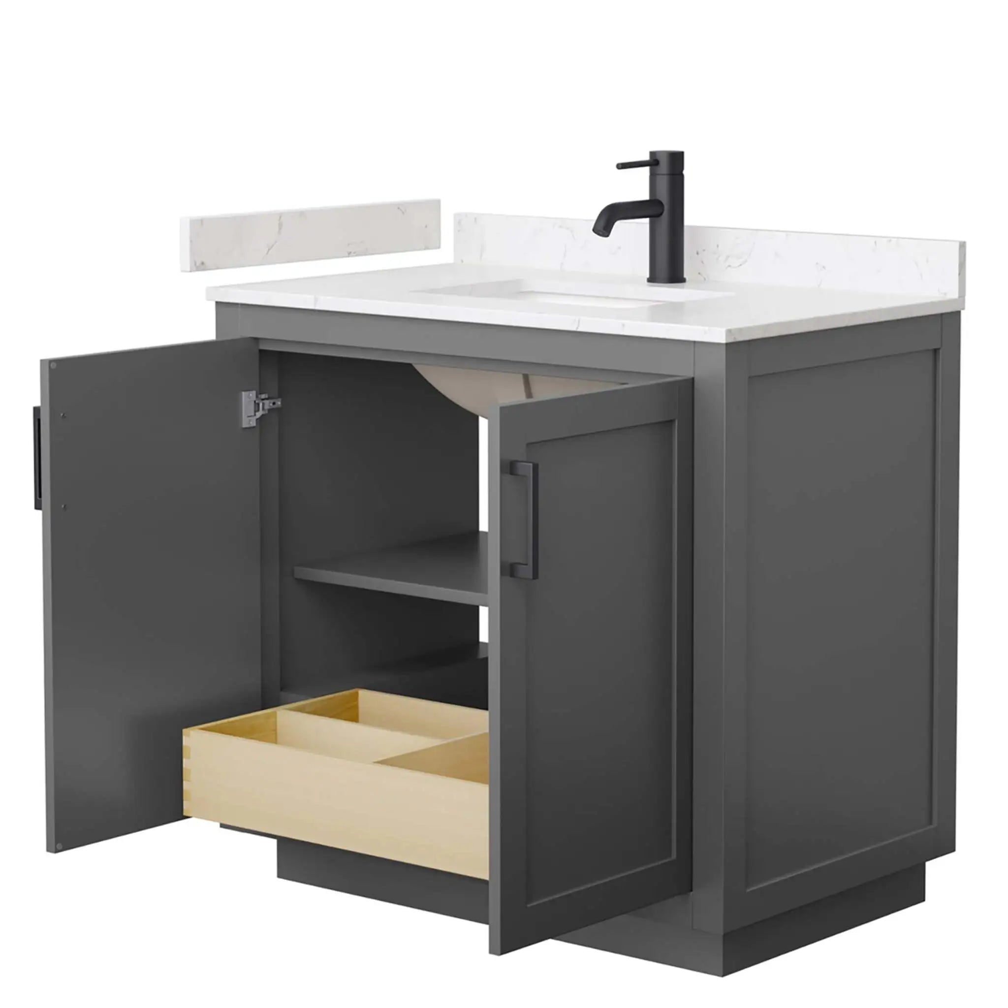 36" Miranda Single Bathroom Vanity in Dark Gray with Matte Black Trim by Wyndham
