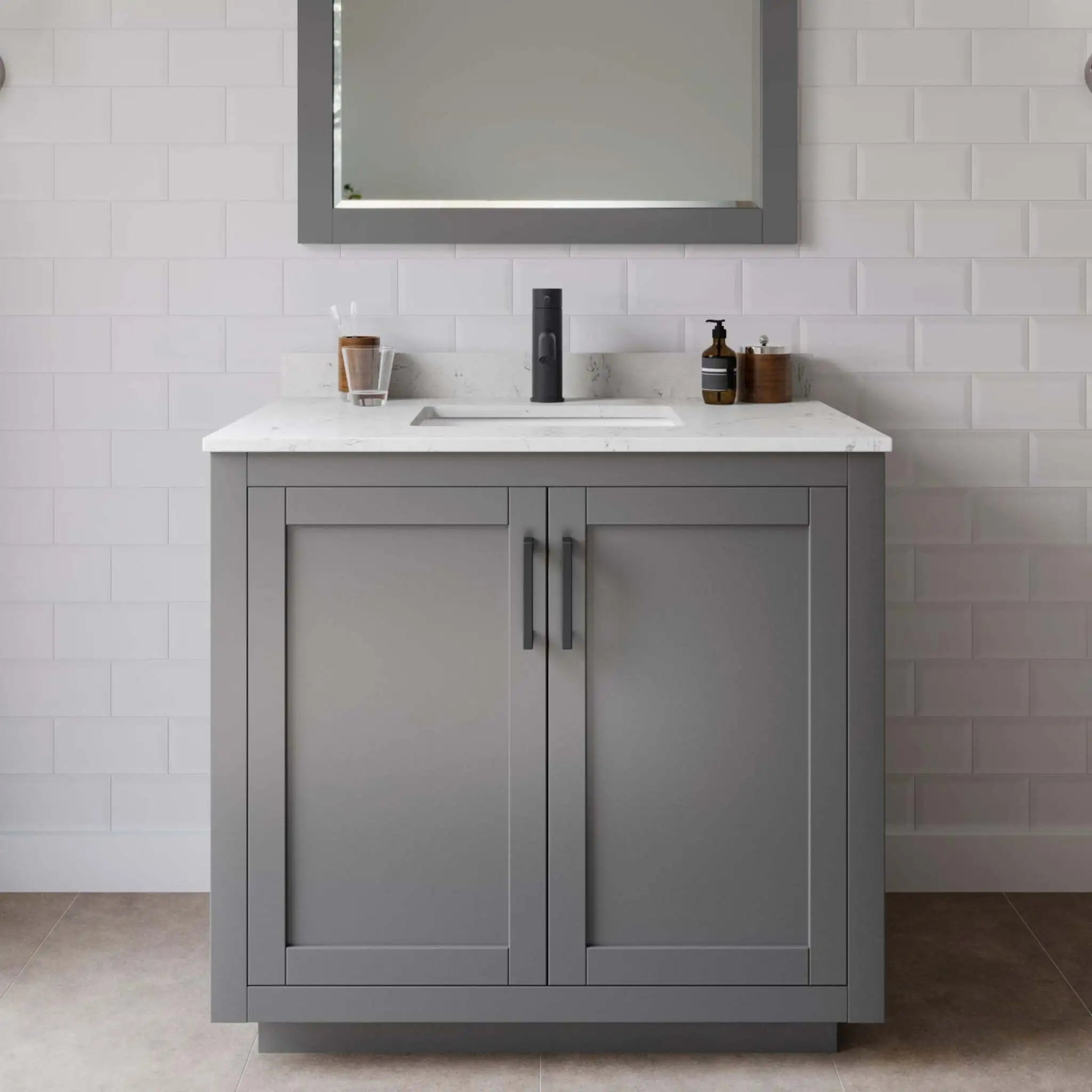 36" Miranda Single Bathroom Vanity in Dark Gray with Matte Black Trim by Wyndham