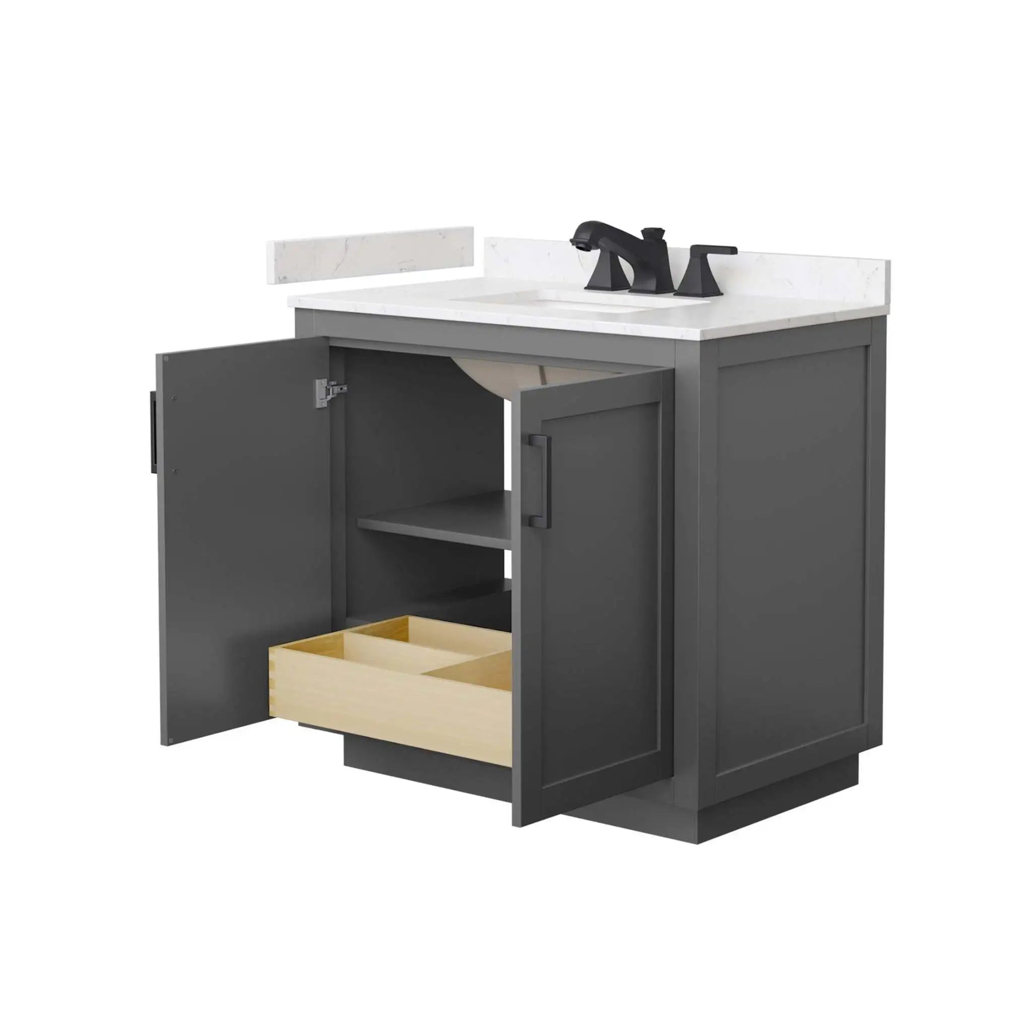 36" Miranda Single Bathroom Vanity in Dark Gray with Matte Black Trim by Wyndham