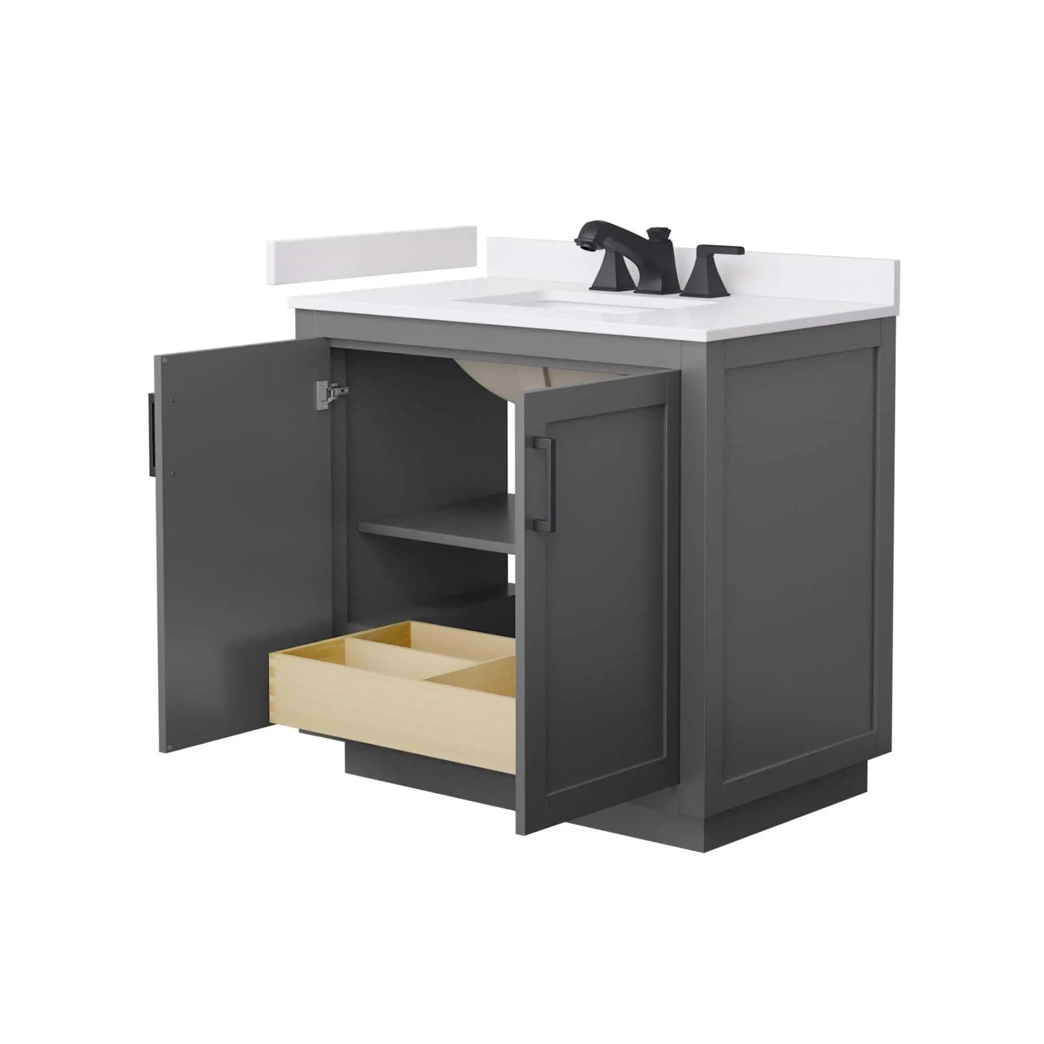 36" Miranda Single Bathroom Vanity in Dark Gray with Matte Black Trim by Wyndham