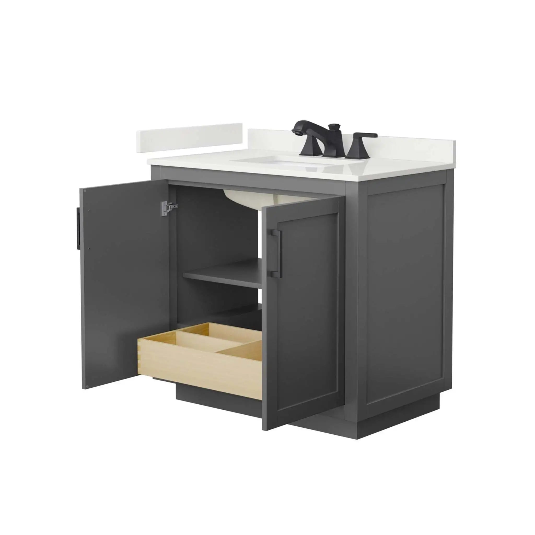 36" Miranda Single Bathroom Vanity in Dark Gray with Matte Black Trim by Wyndham
