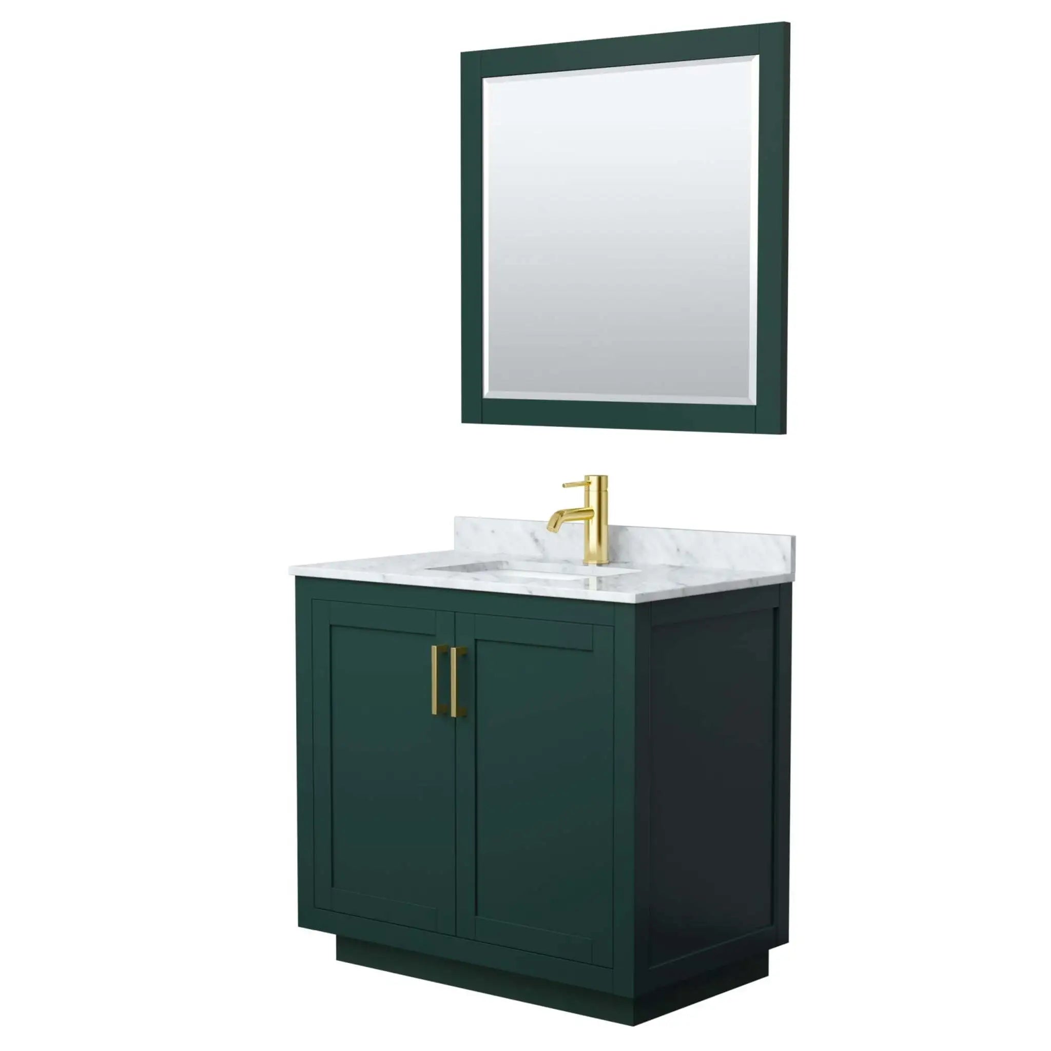 36" Miranda Single Bathroom Vanity in Green with Brushed Gold Trim & 34" Mirror by Wyndham