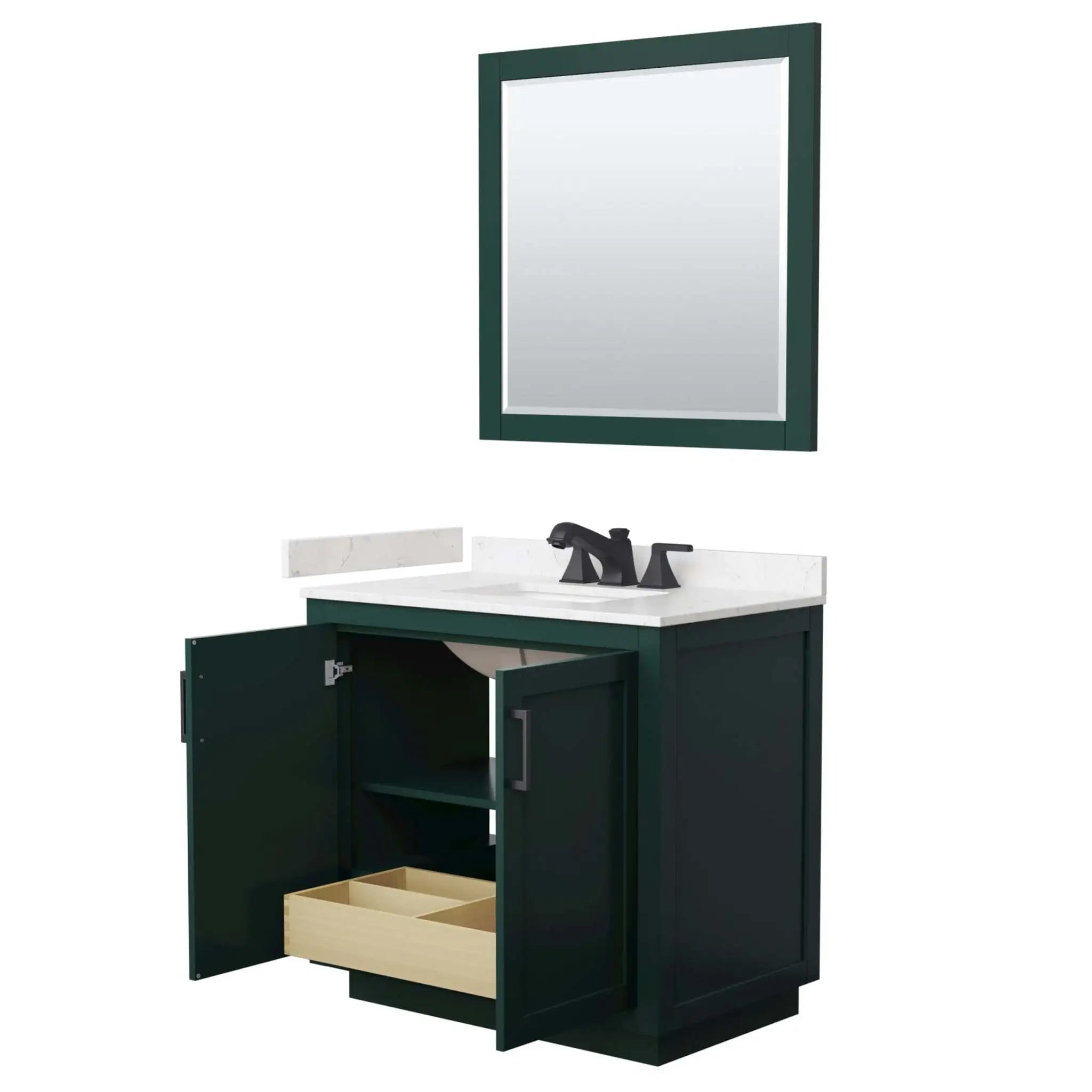 36" Miranda Single Bathroom Vanity in Green with Matte Black Trim & 34" Mirror by Wyndham