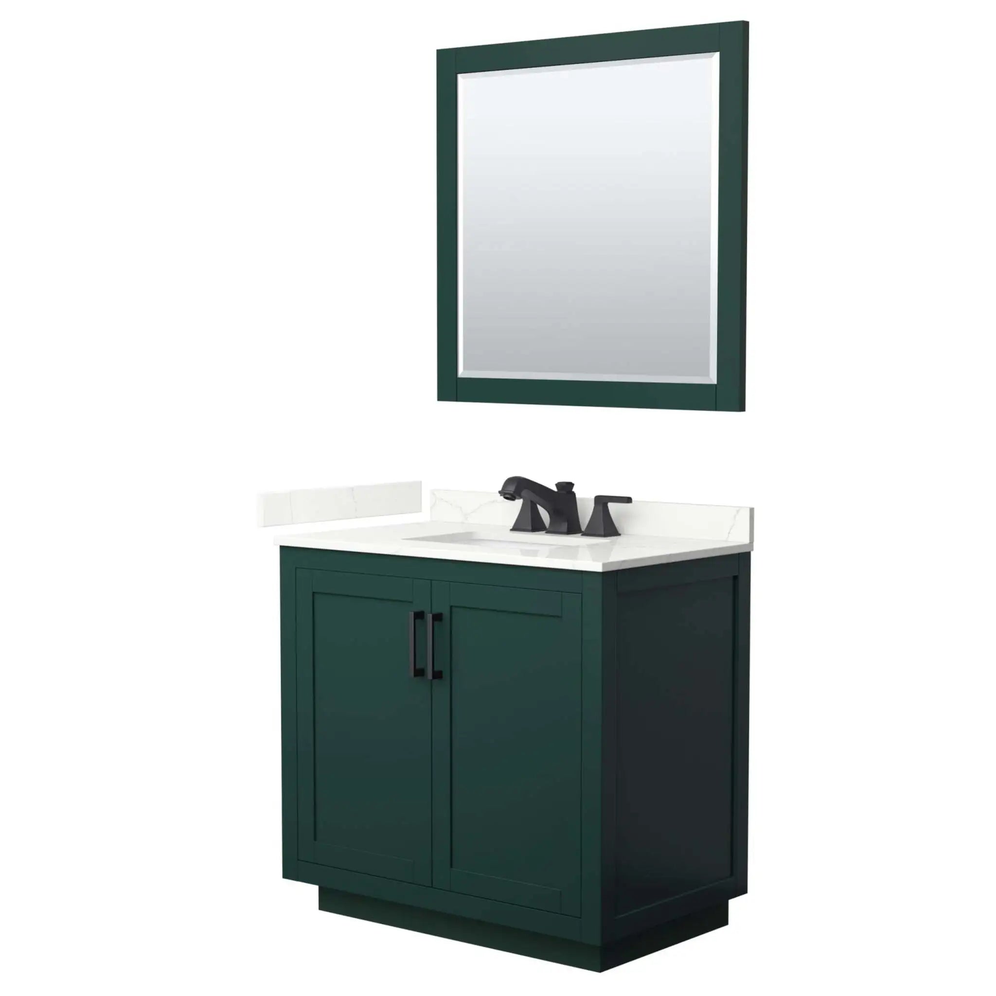 36" Miranda Single Bathroom Vanity in Green with Matte Black Trim & 34" Mirror by Wyndham