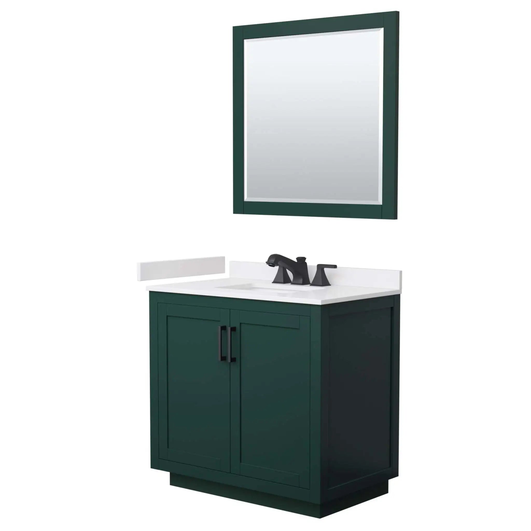 36" Miranda Single Bathroom Vanity in Green with Matte Black Trim & 34" Mirror by Wyndham