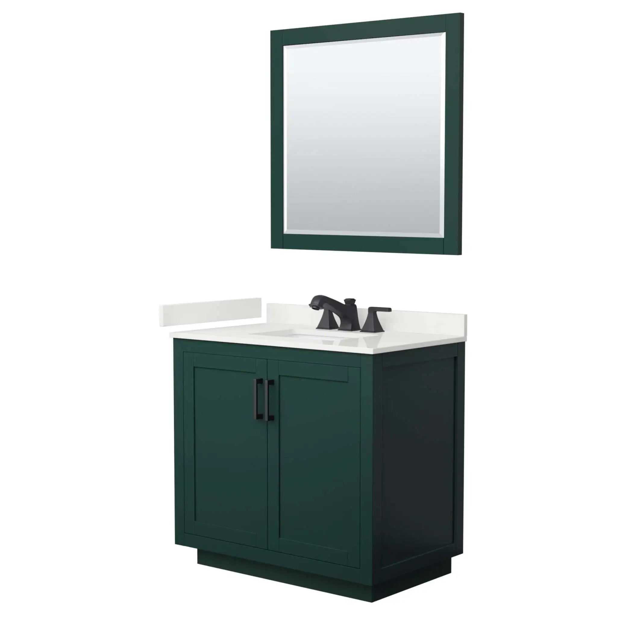 36" Miranda Single Bathroom Vanity in Green with Matte Black Trim & 34" Mirror by Wyndham