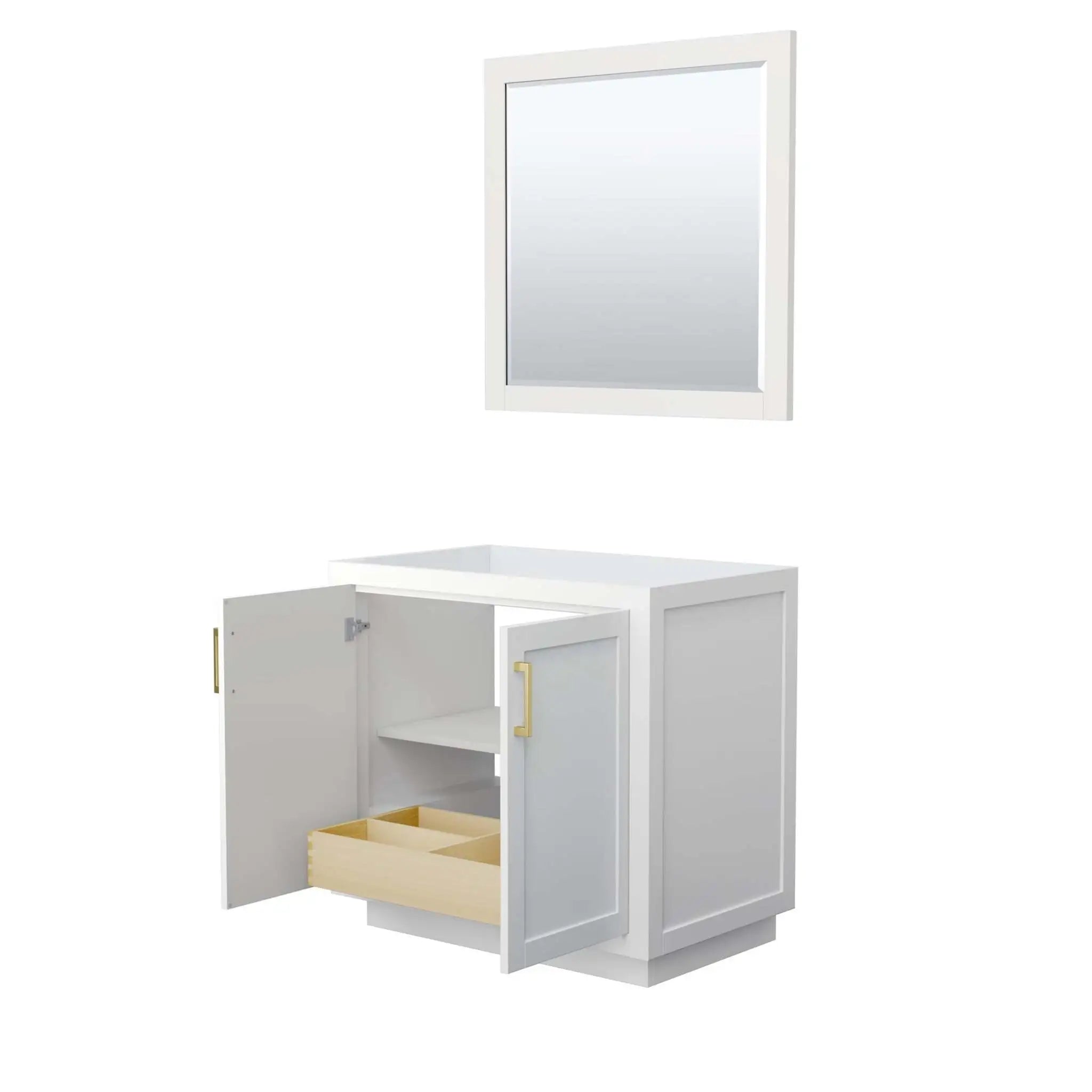 36" Miranda Single Bathroom Vanity in White with Brushed Gold Trim & 34" Mirror by Wyndham