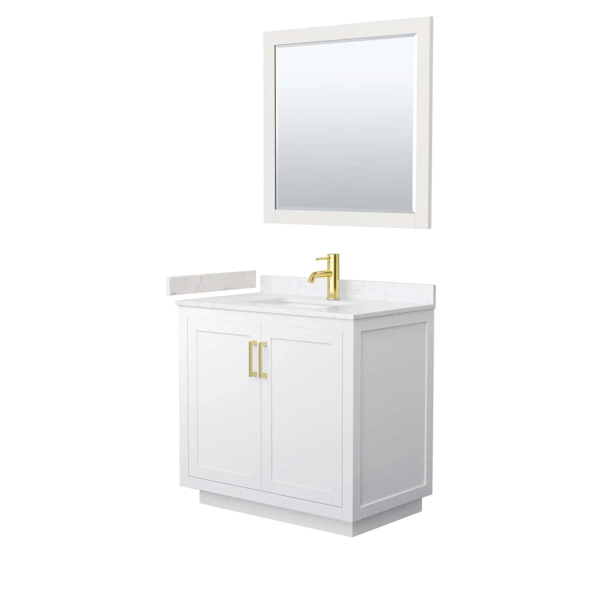 36" Miranda Single Bathroom Vanity in White with Brushed Gold Trim & 34" Mirror by Wyndham