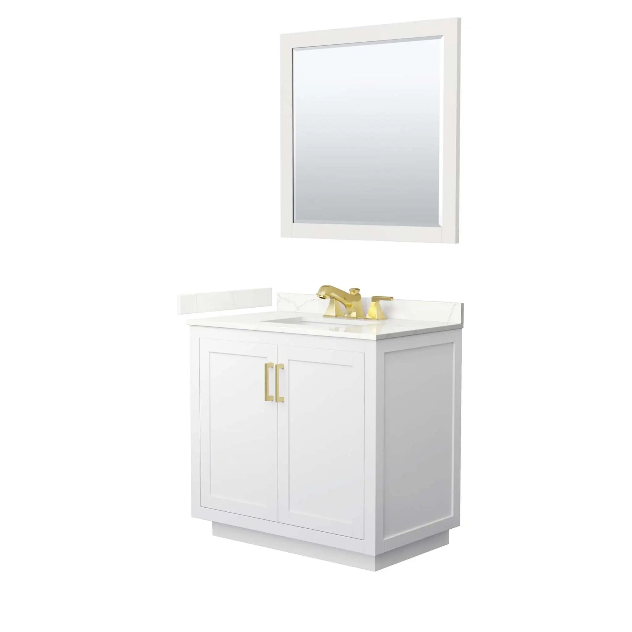 36" Miranda Single Bathroom Vanity in White with Brushed Gold Trim & 34" Mirror by Wyndham