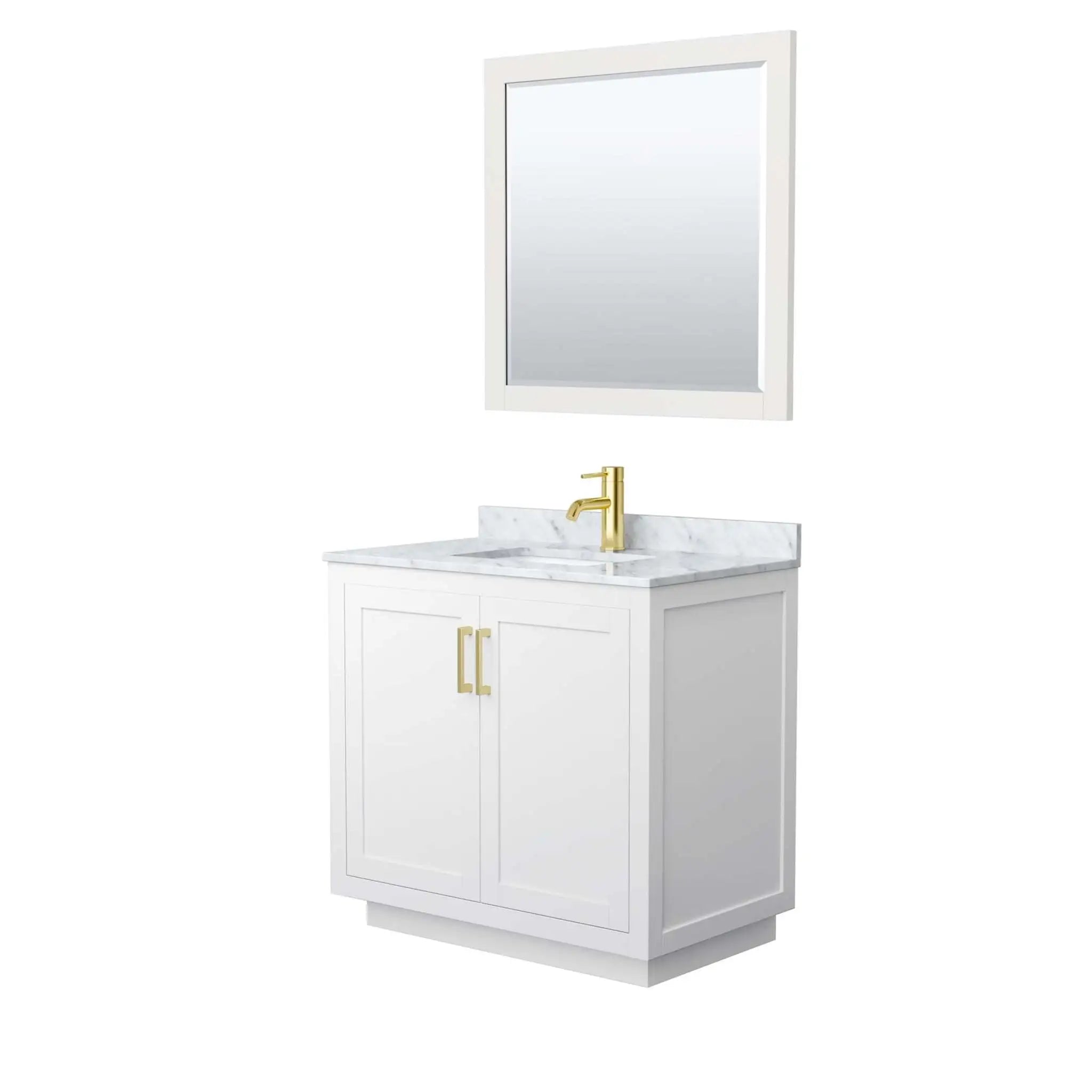 36" Miranda Single Bathroom Vanity in White with Brushed Gold Trim & 34" Mirror by Wyndham