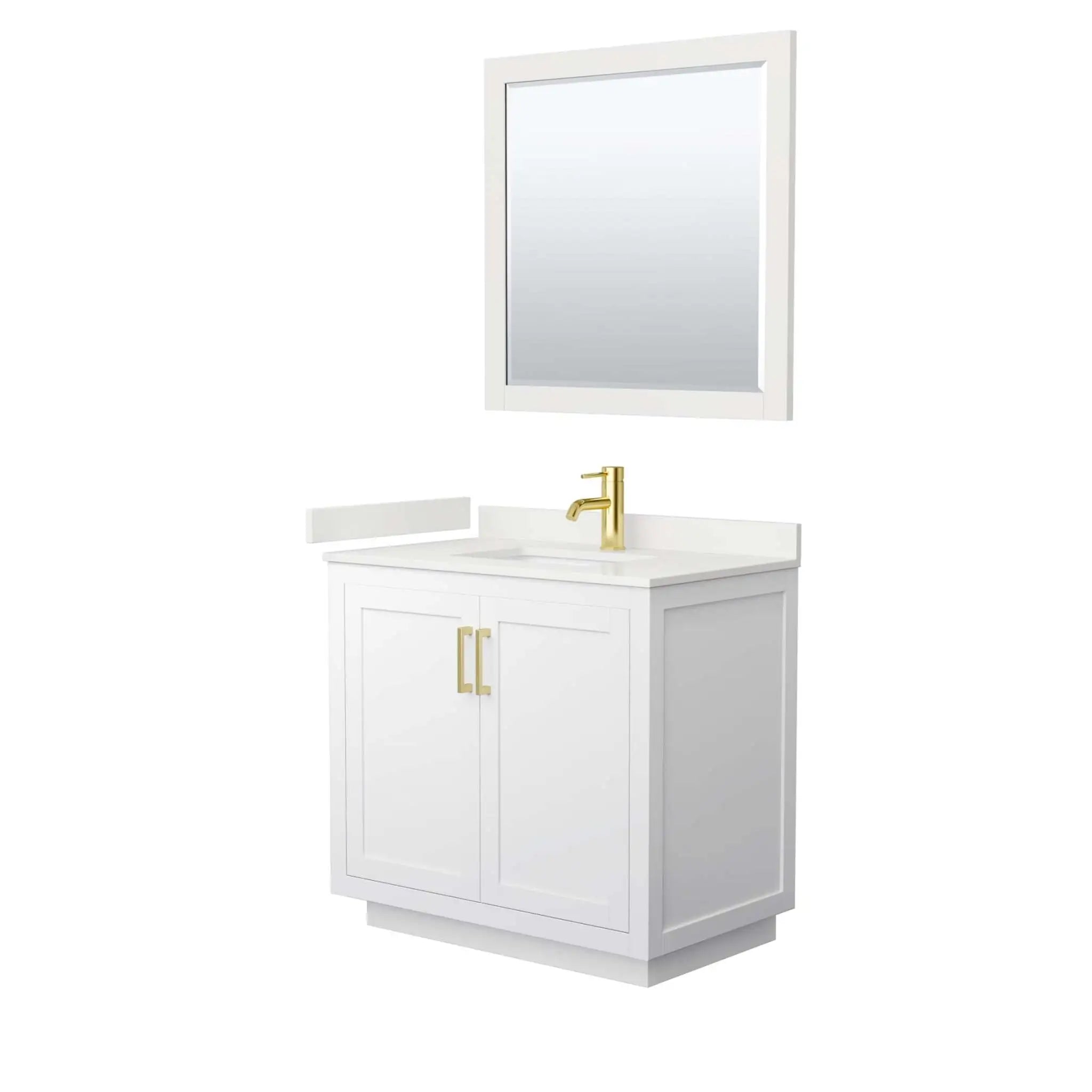 36" Miranda Single Bathroom Vanity in White with Brushed Gold Trim & 34" Mirror by Wyndham