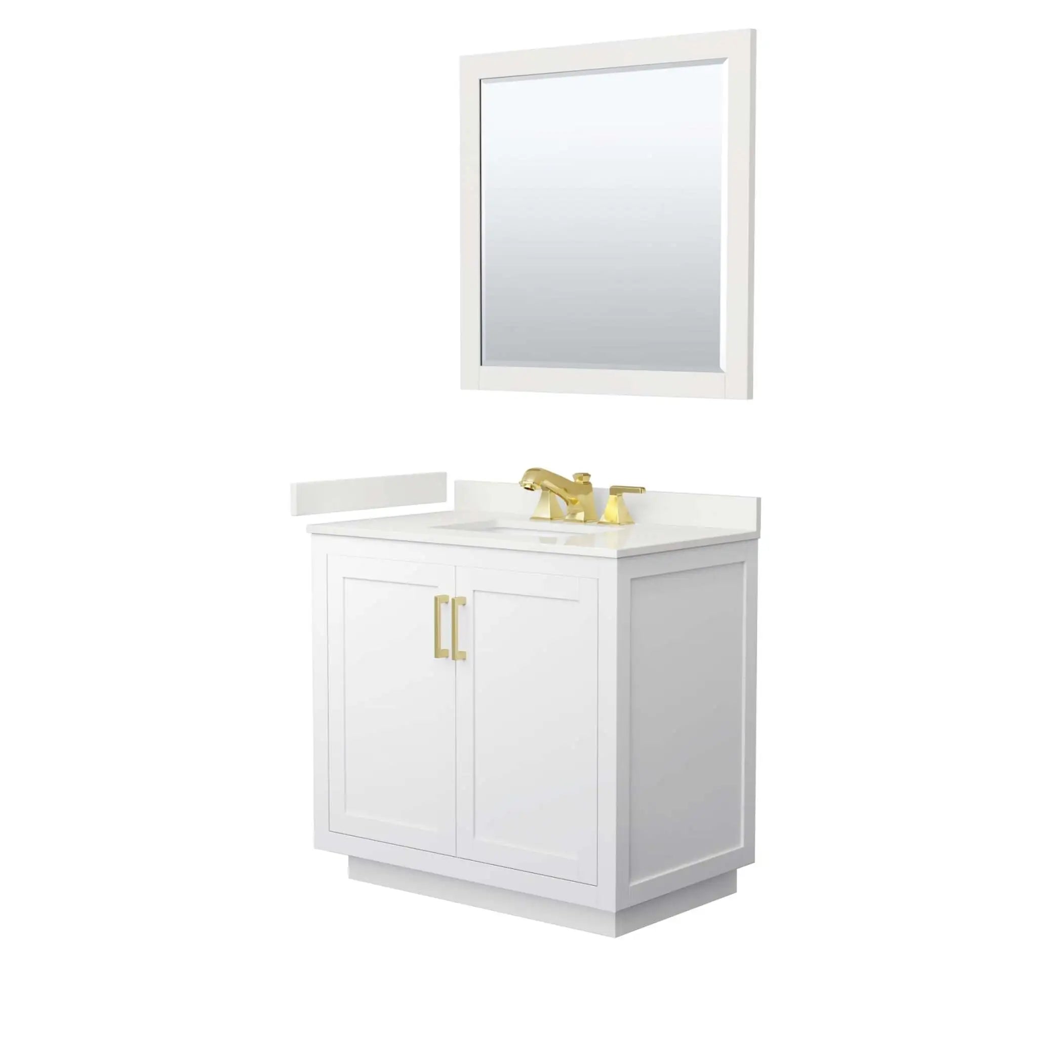36" Miranda Single Bathroom Vanity in White with Brushed Gold Trim & 34" Mirror by Wyndham