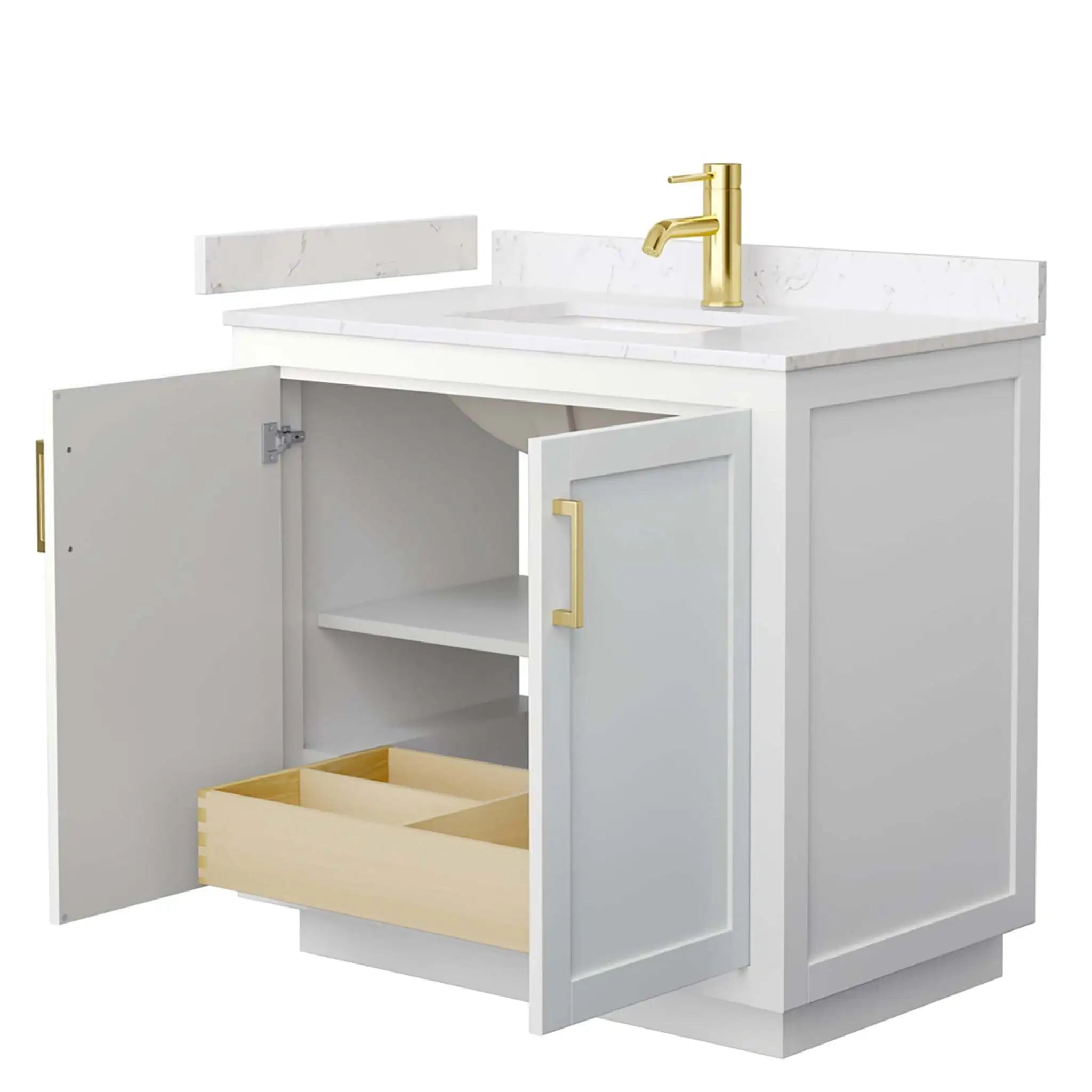 36" Miranda Single Bathroom Vanity in White with Brushed Gold Trim by Wyndham
