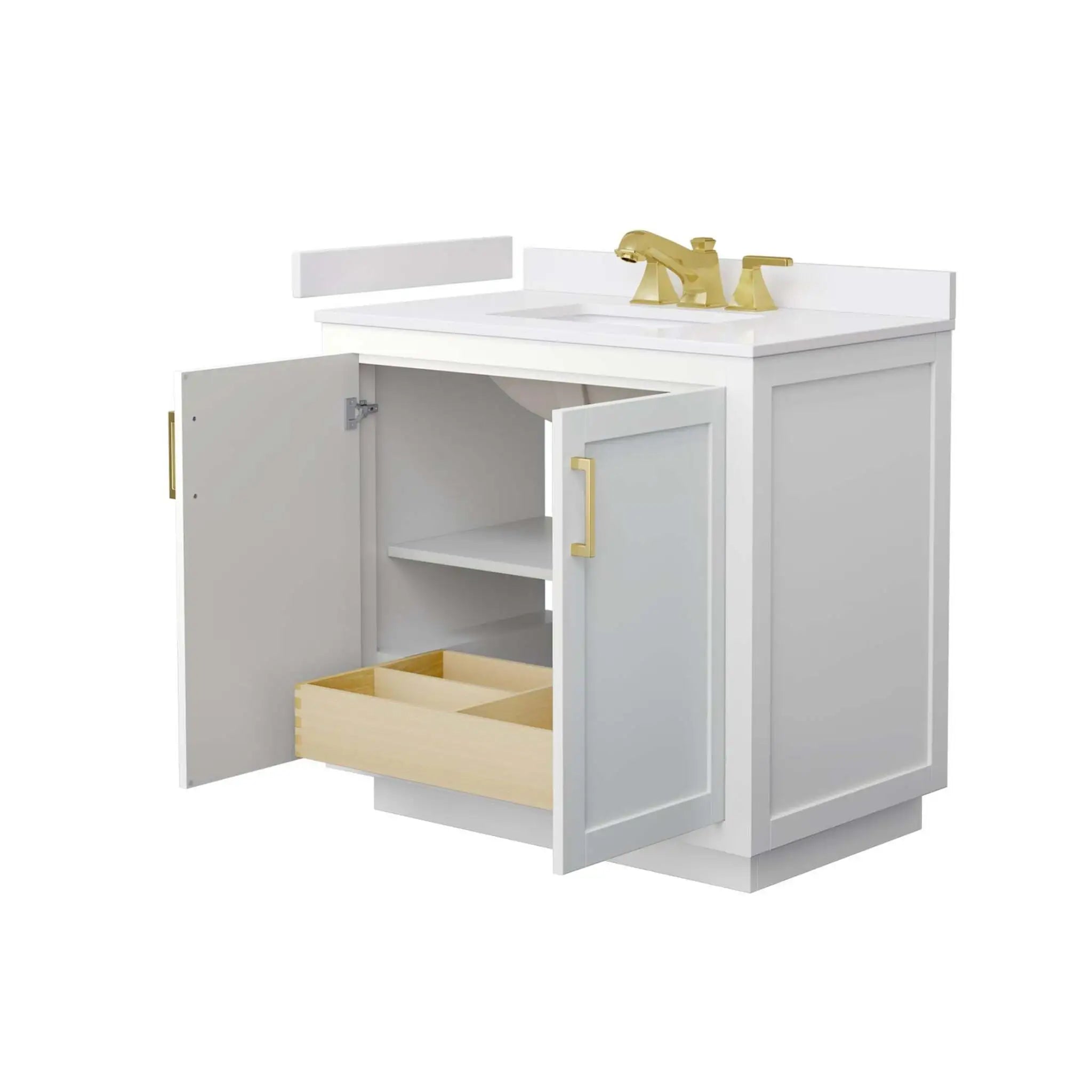 36" Miranda Single Bathroom Vanity in White with Brushed Gold Trim by Wyndham