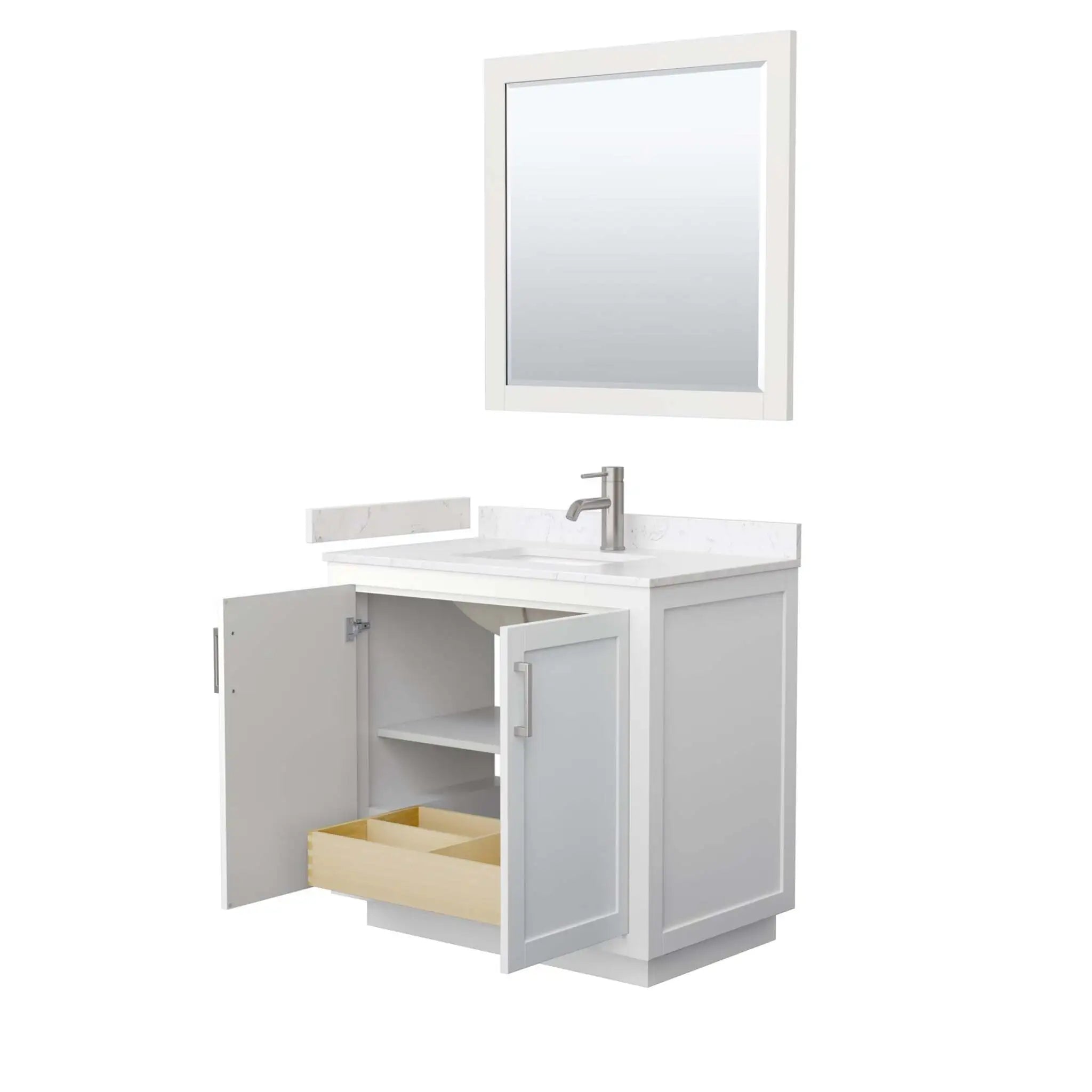 36" Miranda Single Bathroom Vanity in White with Brushed Nickel Trim & 34" Mirror by Wyndham