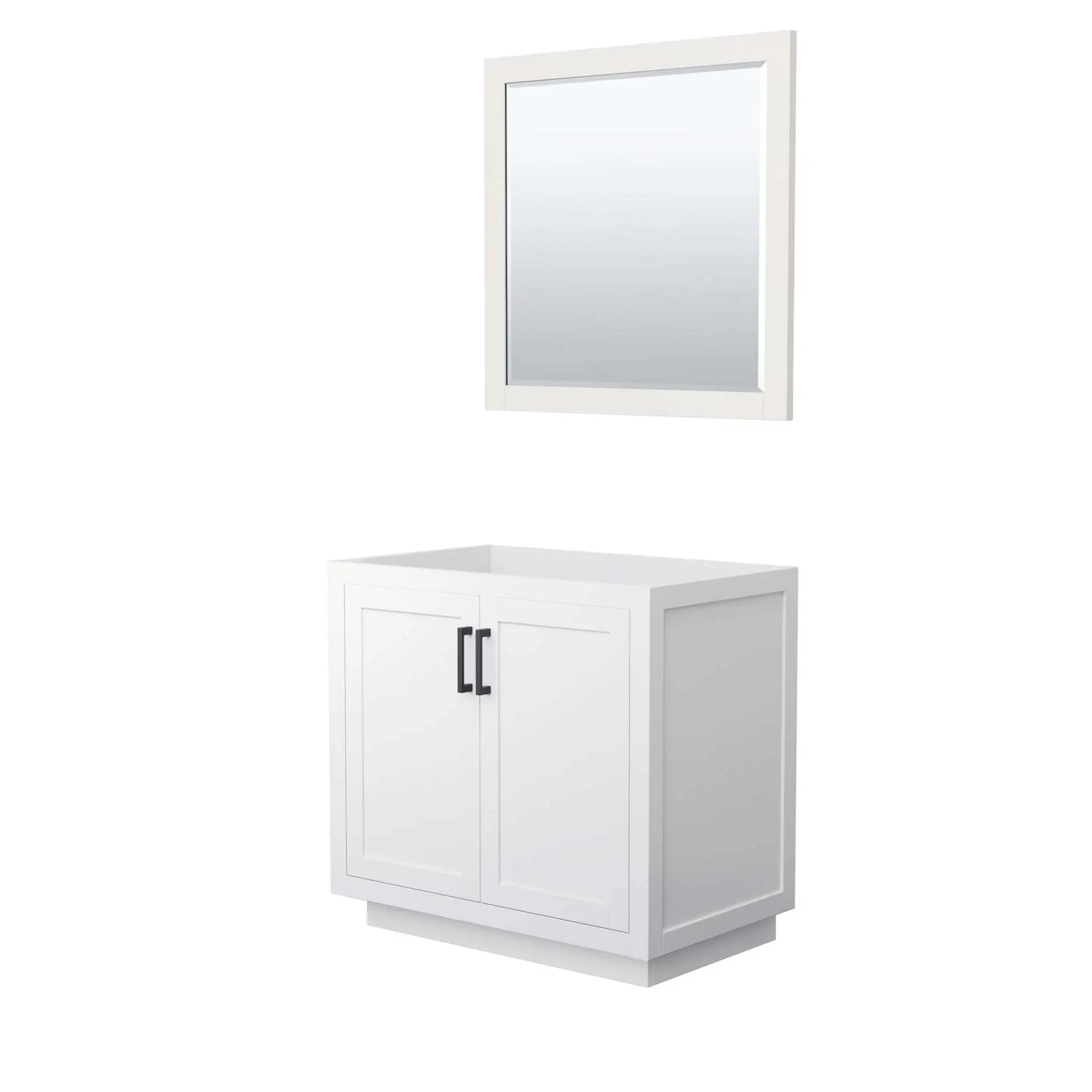36" Miranda Single Bathroom Vanity in White with Matte Black Trim & 34" Mirror by Wyndham