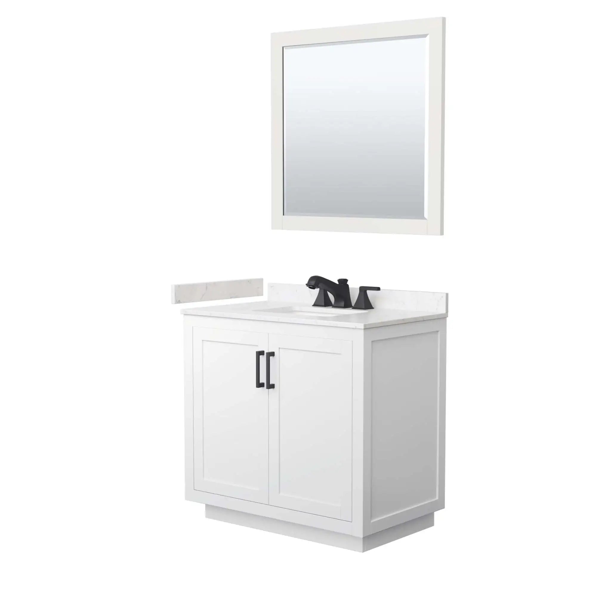 36" Miranda Single Bathroom Vanity in White with Matte Black Trim & 34" Mirror by Wyndham