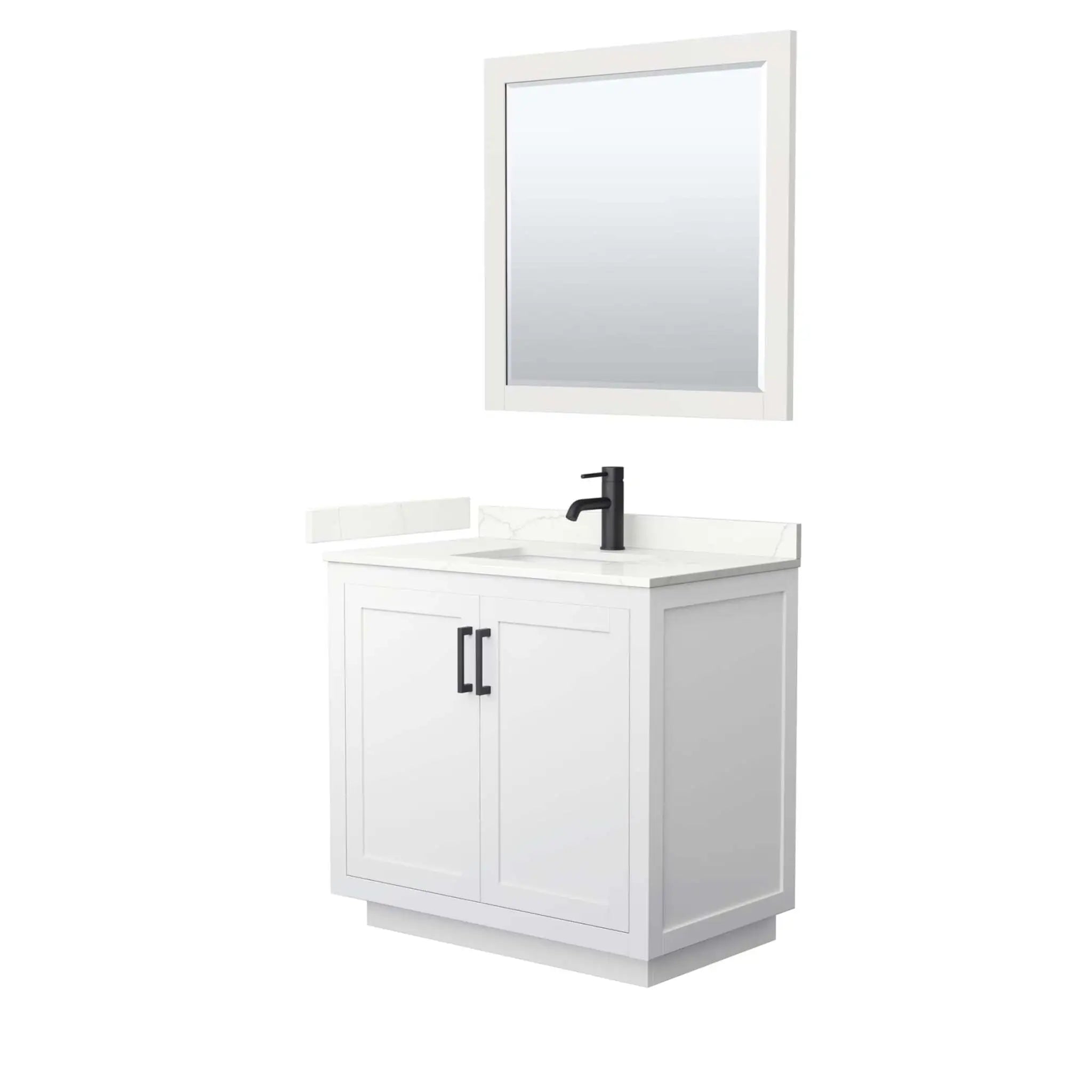 36" Miranda Single Bathroom Vanity in White with Matte Black Trim & 34" Mirror by Wyndham